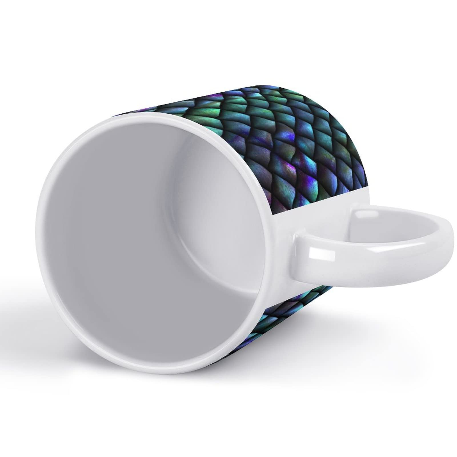 Turquoise Blue Green Dragon Scale Glitter Ceramic Mug - 11 Oz White Reptile Skin Design for Tea, Coffee, Milk, Juice - Perfect for Home, Office, Cafe & Gifts (Mom, Dad, Daughter, Son) - Unique Party & Holiday Present