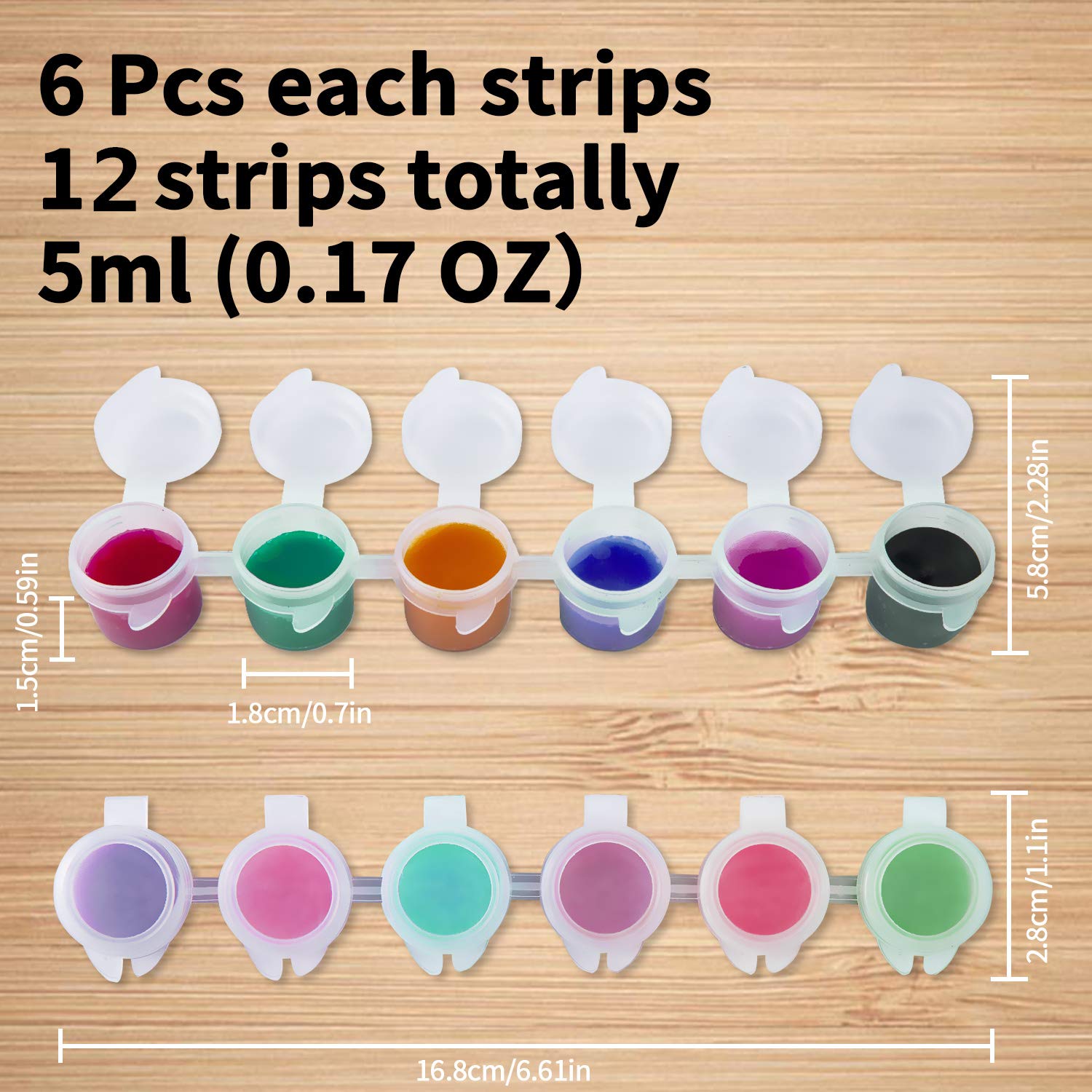 12 Strips 72 Pots 0.17Oz Mini Empty Paint Cups with Lids - Plastic Storage Containers for Arts & Crafts, Painterly Paint, Eye Primer - Perfect for DIY Projects, Makeup Organization & Artist Studios