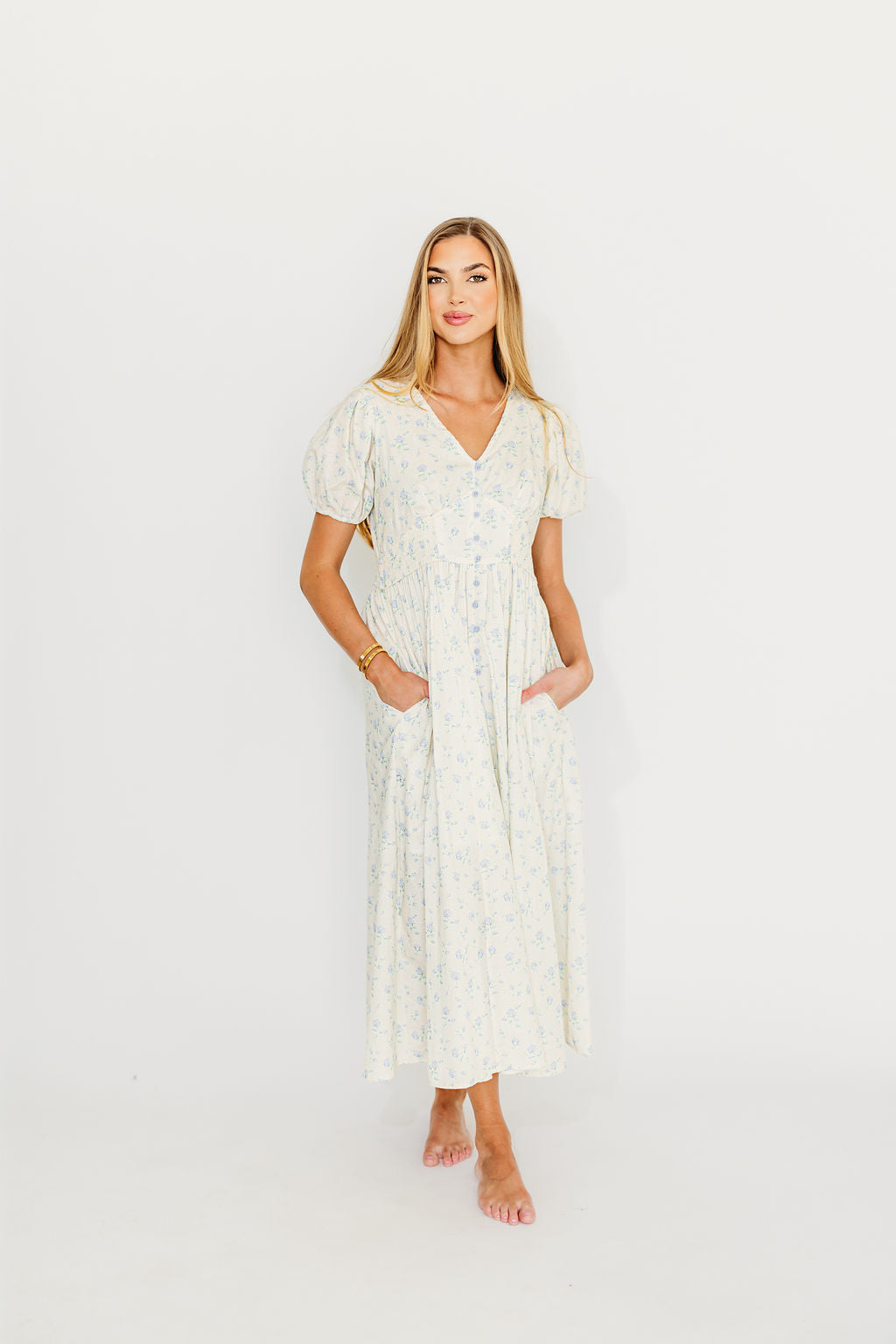 Kylee Women's 100% Cotton Floral Print Maxi Dress French Blue - Perfect for Summer Beach Vacations, Garden Parties & Boho Outfits