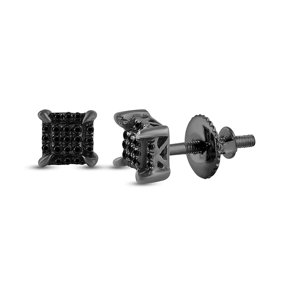 10K White Gold Men's Round Black Enhanced Diamond Square Earrings - 1/20 CTTW Fine Jewelry for Men - Perfect for Weddings, Parties & Special Occasions