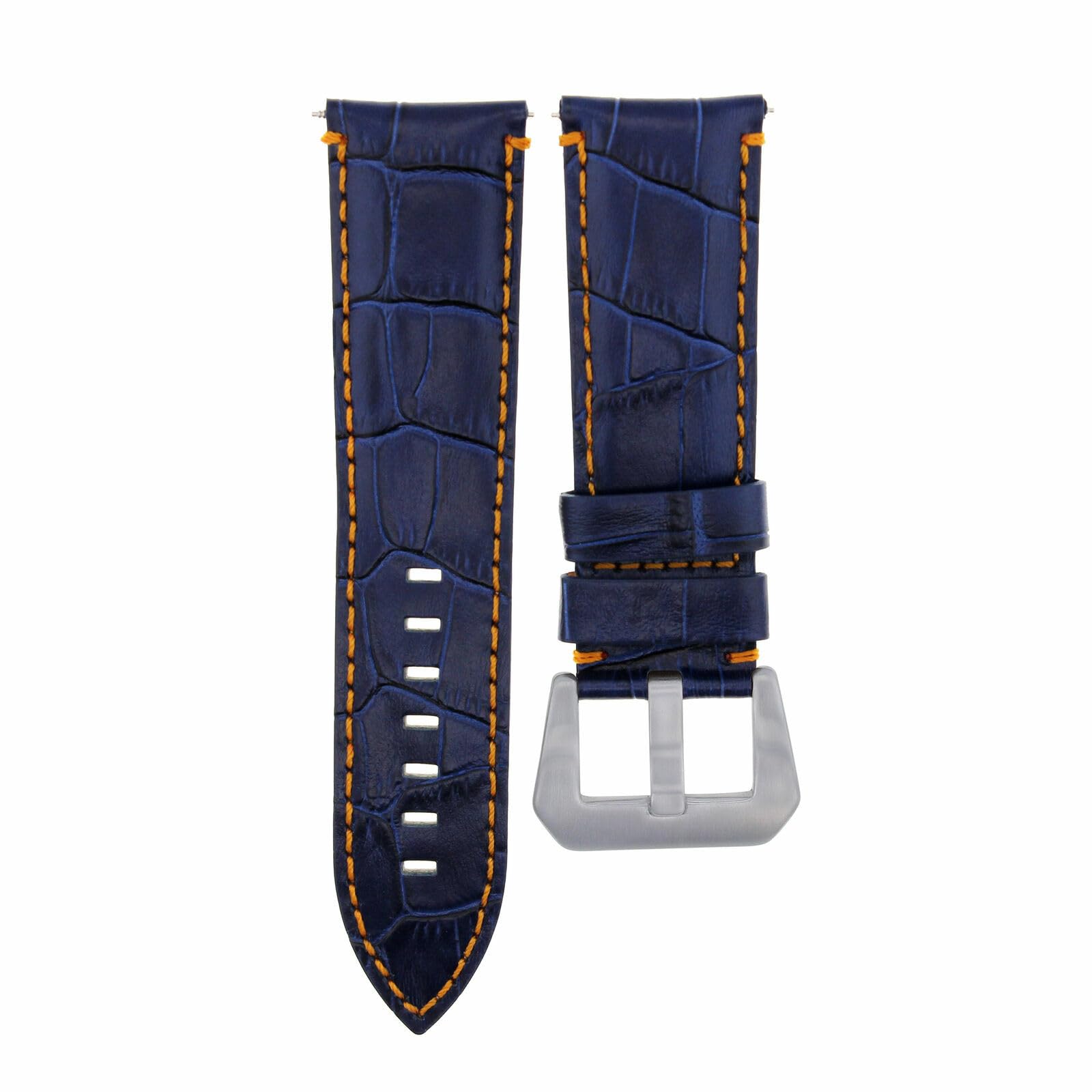 22mm Genuine Leather Watch Band Strap for Breitling Navitimer & Colt - Blue with Orange Stitching - Durable Replacement Watch Strap for Men's Luxury Watches | Business, Casual & Formal Wear