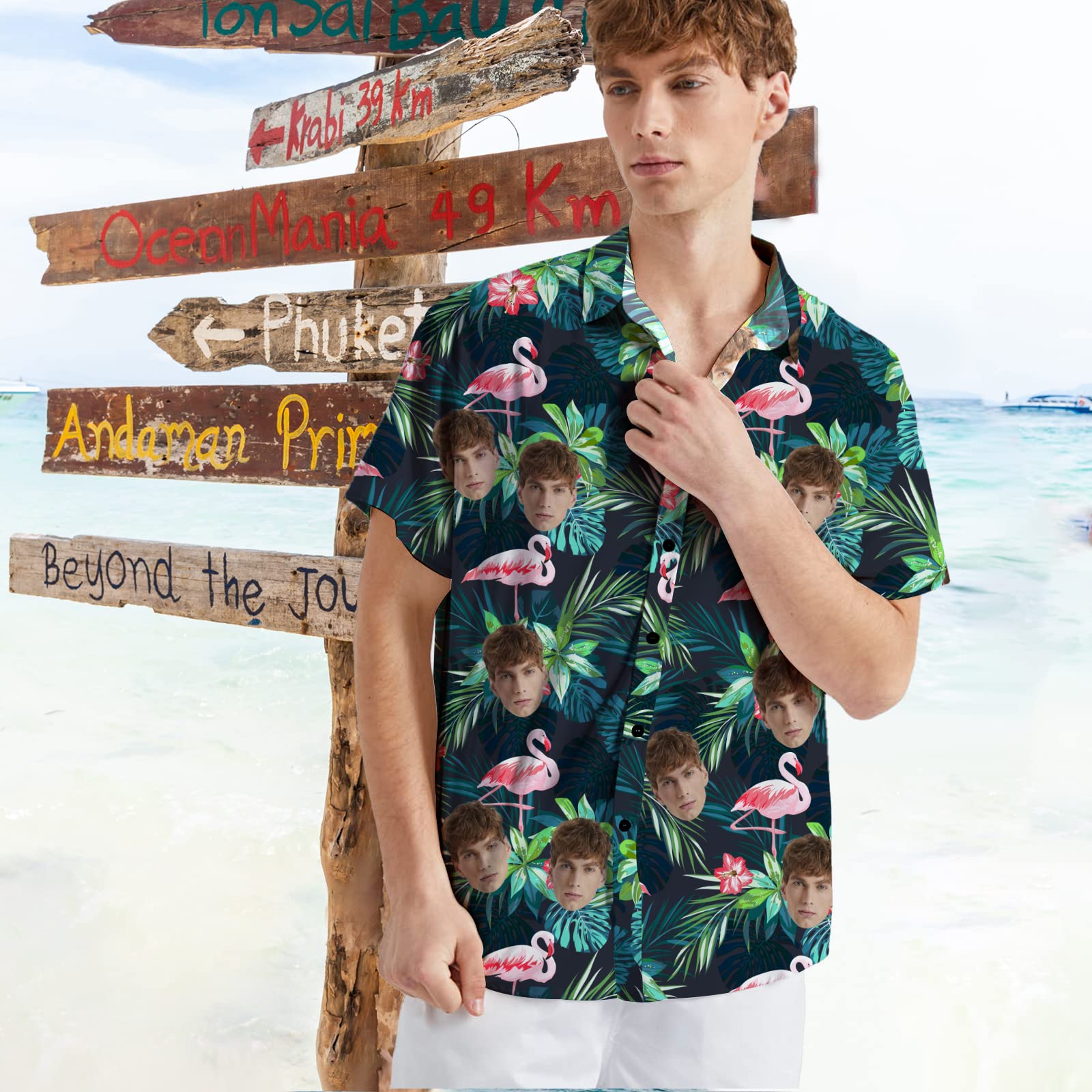 Custom Hawaiian Shirt with Face for Men | Personalized Tropical Floral Print | Short Sleeve Aloha Beach Shirt | Perfect for Summer Vacation, Luau Parties & Beach Weddings