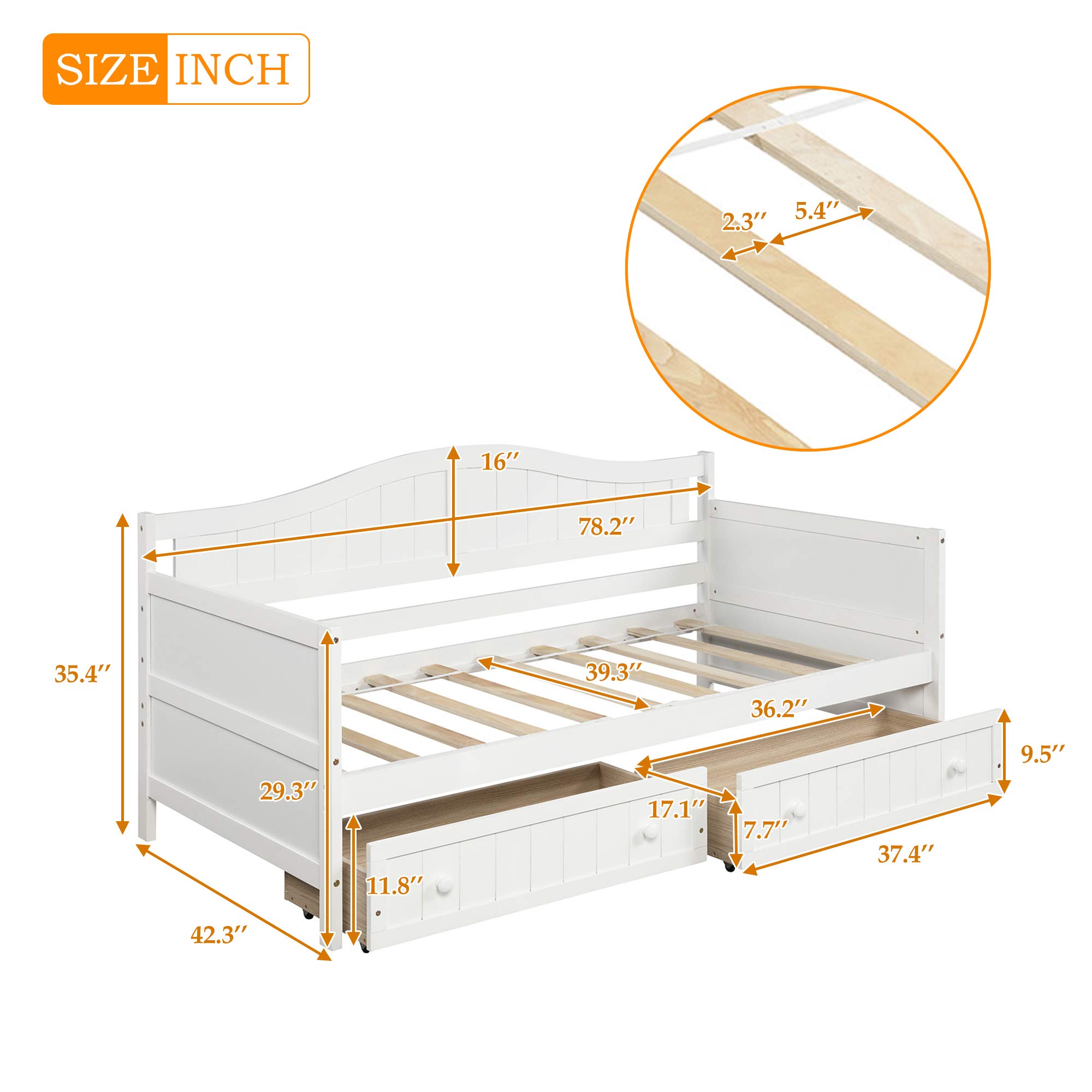 Harper & Bright Designs Twin Daybed with Storage Drawers - Wooden Twin Bed Frame with 3 Drawers, Convertible Sofa Bed for Small Spaces, Guest Room & Dorm - No Box Spring Needed, White - Perfect for Sleepovers, Studio Apartments & Multi-Functional Living Rooms
