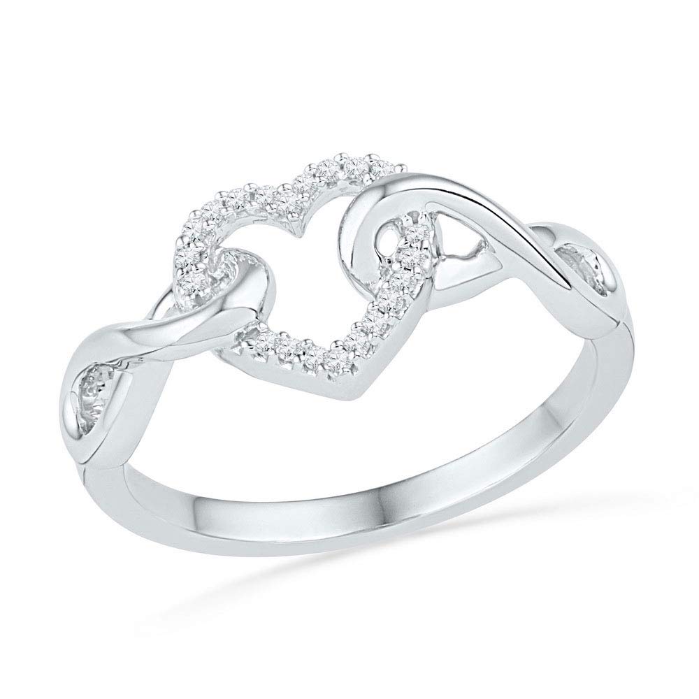 10K White Gold Women's Round Diamond Infinity Twist Heart Ring - 1/10 CTTW, Elegant Jewelry Gift for Anniversary, Valentine's Day & Special Occasions
