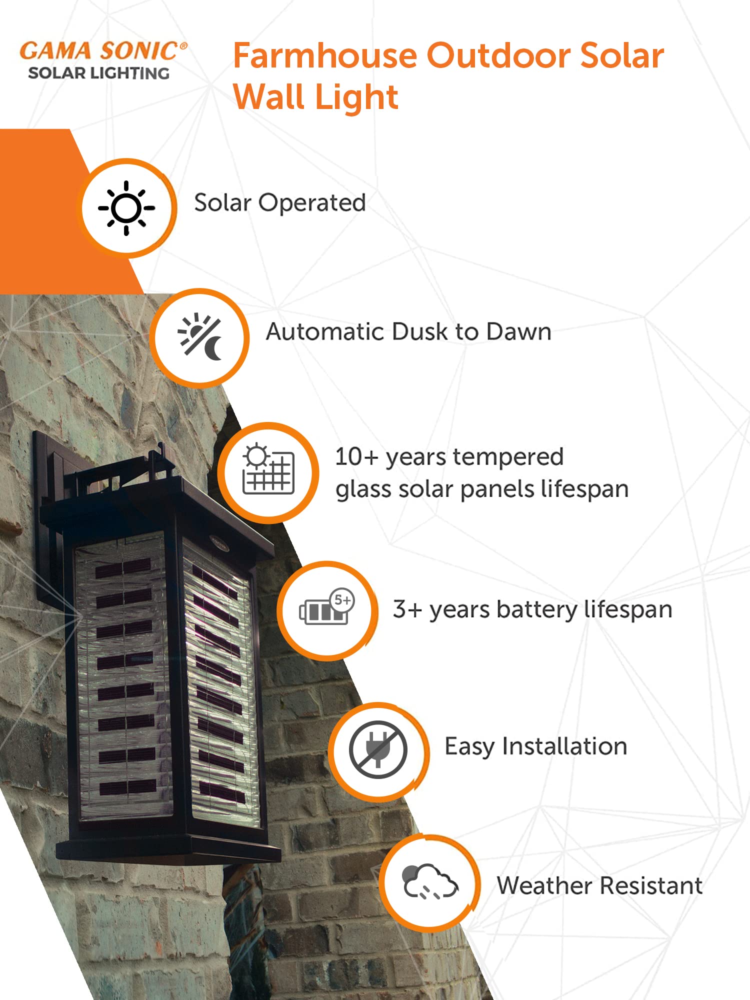 Gama Sonic Farmhouse Outdoor Solar Wall Light - Black Cast Aluminum Sconce with Transparent Solar Panel, Modern Coach Lantern, Warm White LED Light (GS-130) - Perfect for Porch, Patio, Garden, and Pathway Lighting
