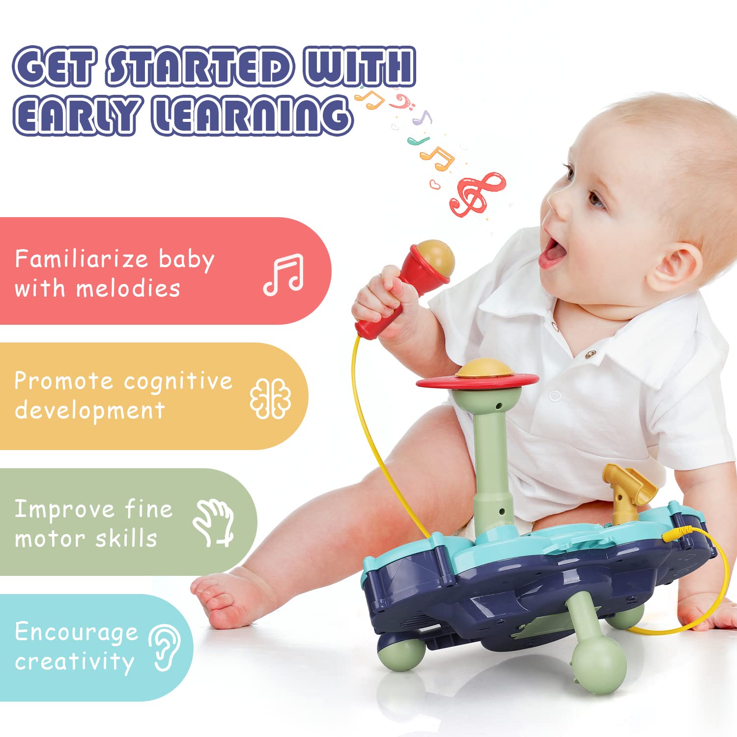 TOY Life 5-in-1 Musical Instrument Set for Toddlers 1-3 Years - Baby Drum Set, Keyboard & Microphone - Educational Toys for Boys & Girls - Perfect for Birthday Gifts & Early Childhood Music Development