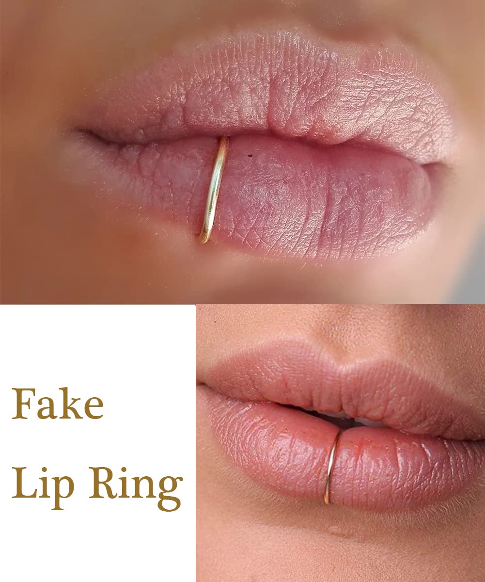 QWALIT Fake Lip Piercing Ring - Clip-On Nose & Snake Bites Jewelry Set - Faux Lip & Nose Rings for Costume, Halloween & Alternative Fashion - Ear Cuff Earrings for Women & Men