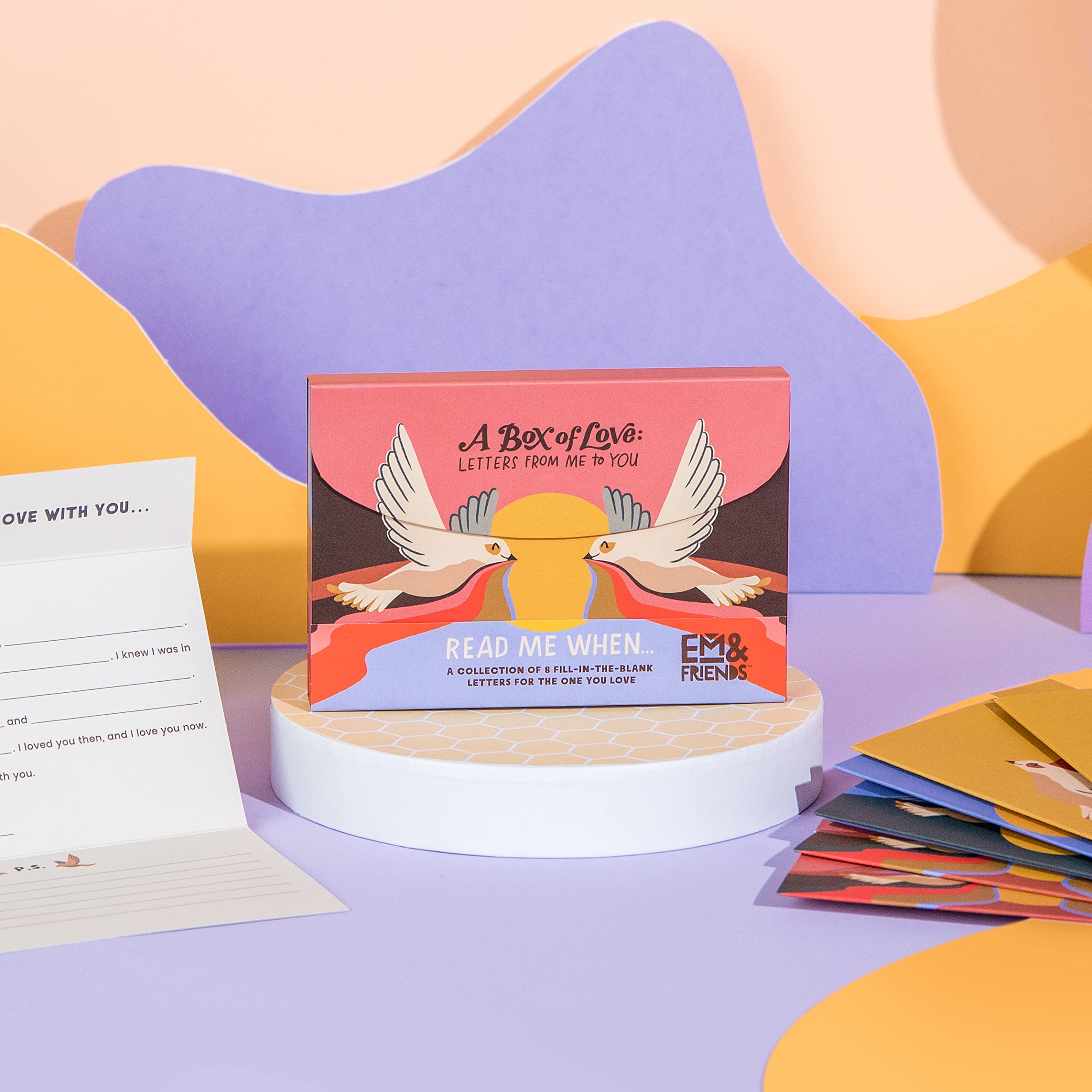 Em & Friends A Box of Love: Fill-in-the-Blank Love Letters & Notes Stationery Set - Perfect for Anniversaries, Valentine's Day & Romantic Surprises