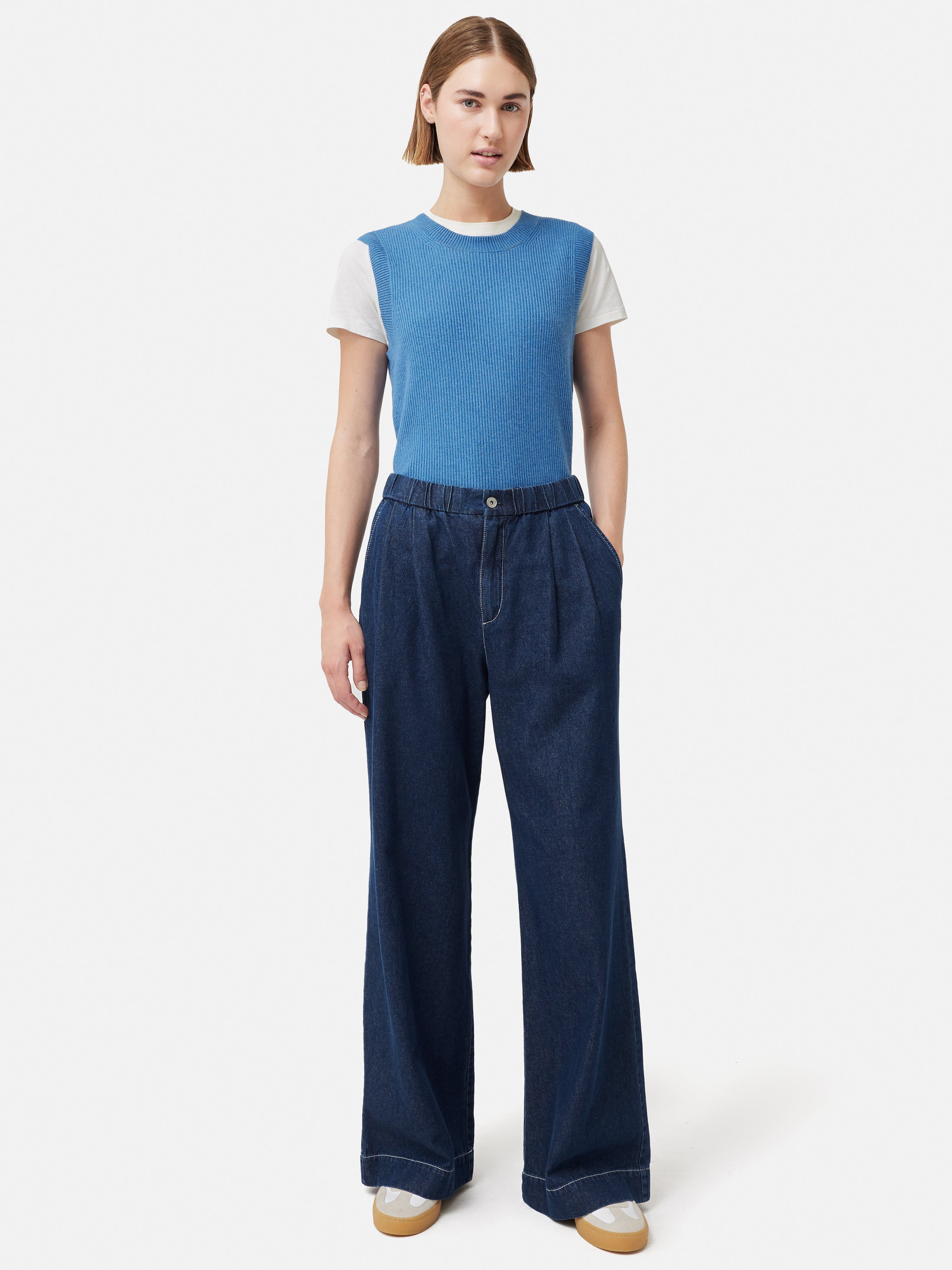 Stylish Women's Denim Wide Leg Pants - High Waist Blue Jeans for Casual & Office Wear | Comfortable Stretch Fabric