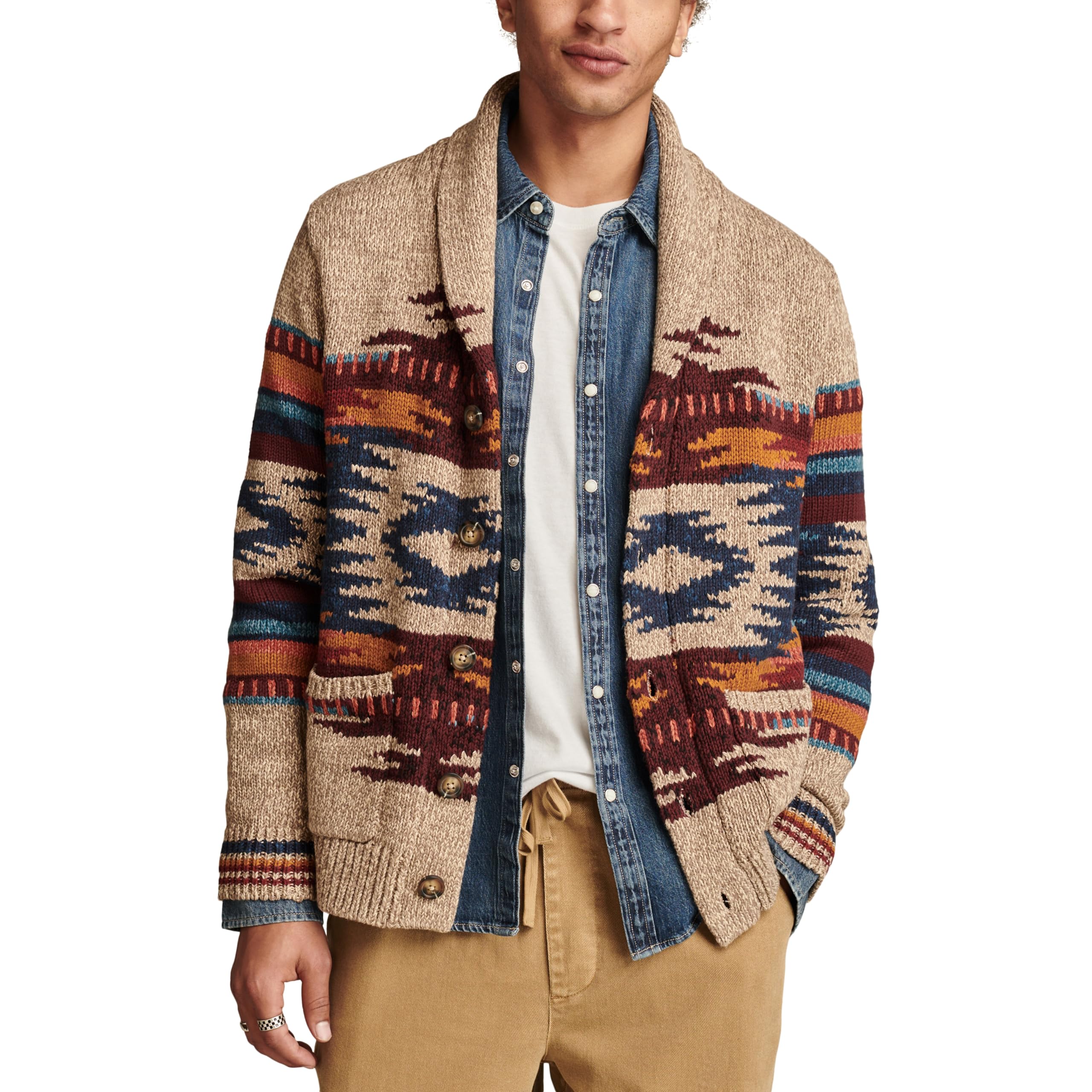 Lucky Brand Men's Southwest Shawl Cardigan - Soft & Stylish Knit Sweater for Casual Wear, Fall & Winter Fashion | Cozy Layering for Outdoors, Office & Date Nights
