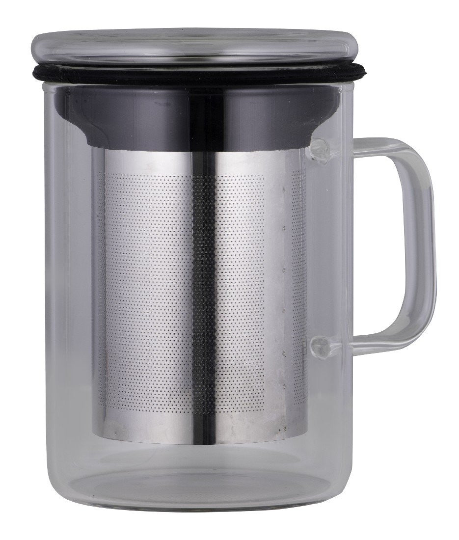 Avanti 420ml Glass Tea Mug with Infuser - Black - Perfect for Loose Leaf Tea, Herbal Infusions & Hot Beverages at Home or Office