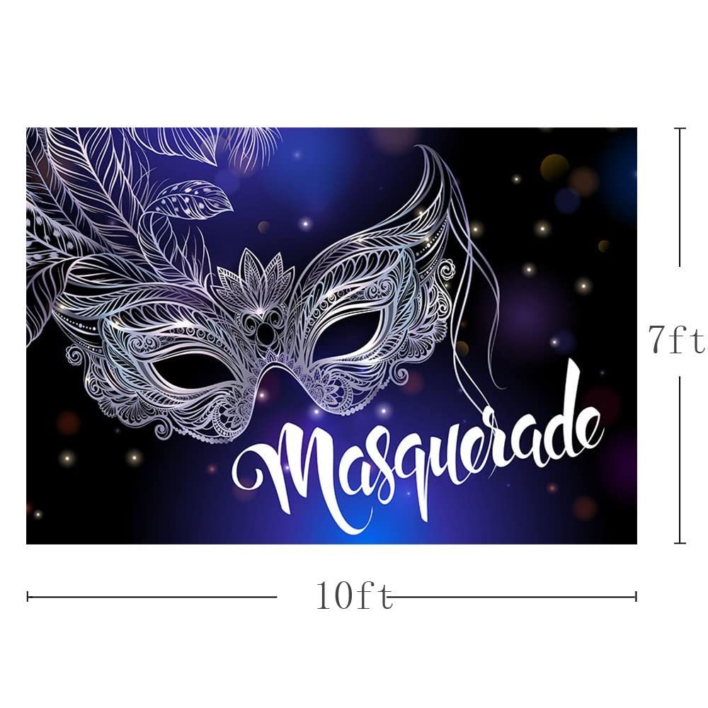 MEHOFOND Glitter Silver Feather Masquerade Mask - Blue & Black Mardi Gras Carnival Party Decor, Ballroom Dance Backdrop, Photography Studio Props (10x7ft) for Birthday, Wedding & Themed Events