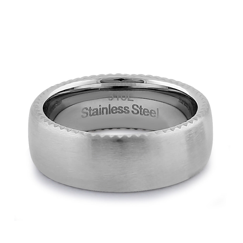 7.5mm Brushed Stainless Steel Men's Wedding Band Ring with Zigzag Edge - Perfect for Engagement, Anniversary & Everyday Wear