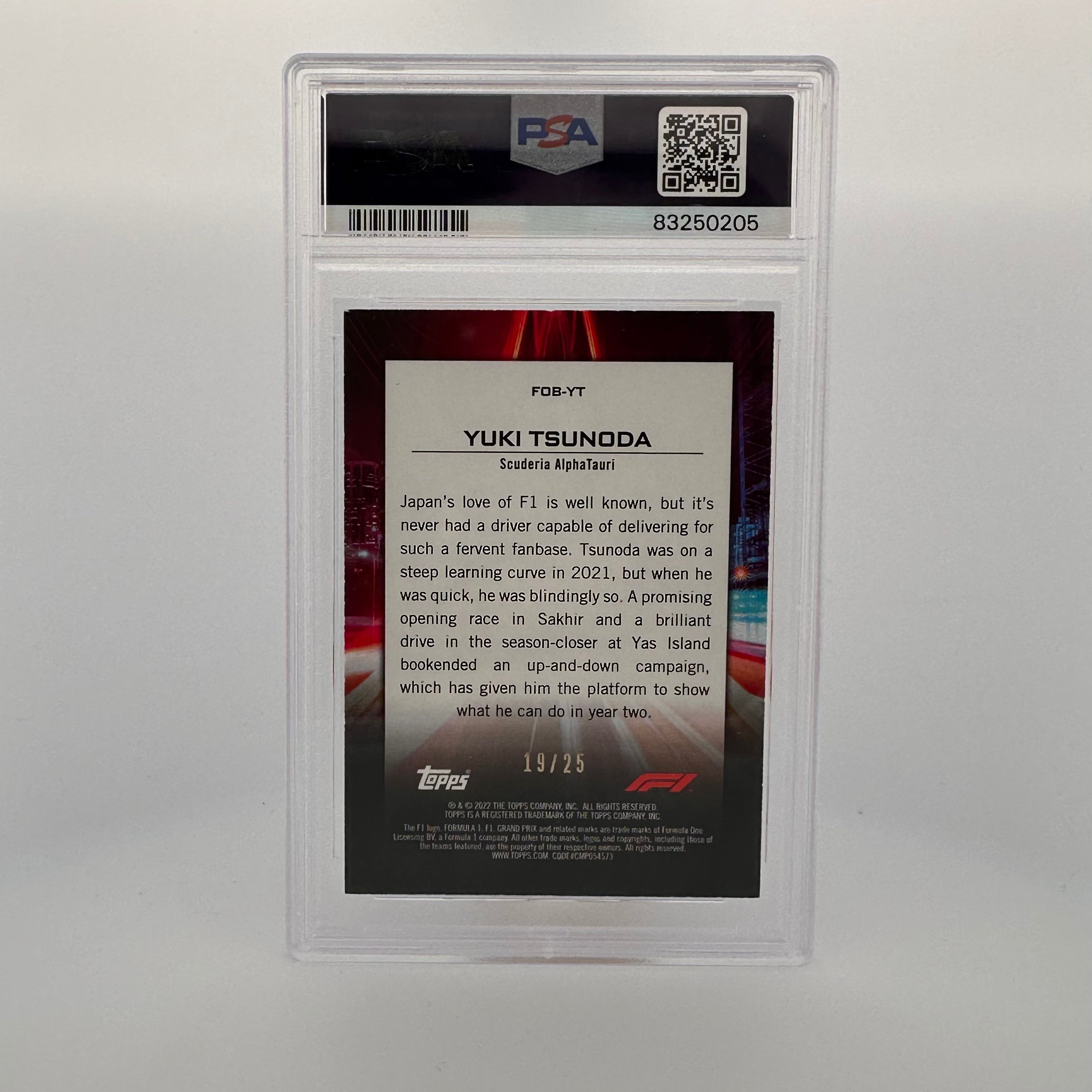 PSA 7 Graded 2019 Flash of Brilliance Yuki Tsunoda Orange FOBYT Card - Perfect for Racing Fans & Collectors | Display, Trade, or Invest in Rare Memorabilia