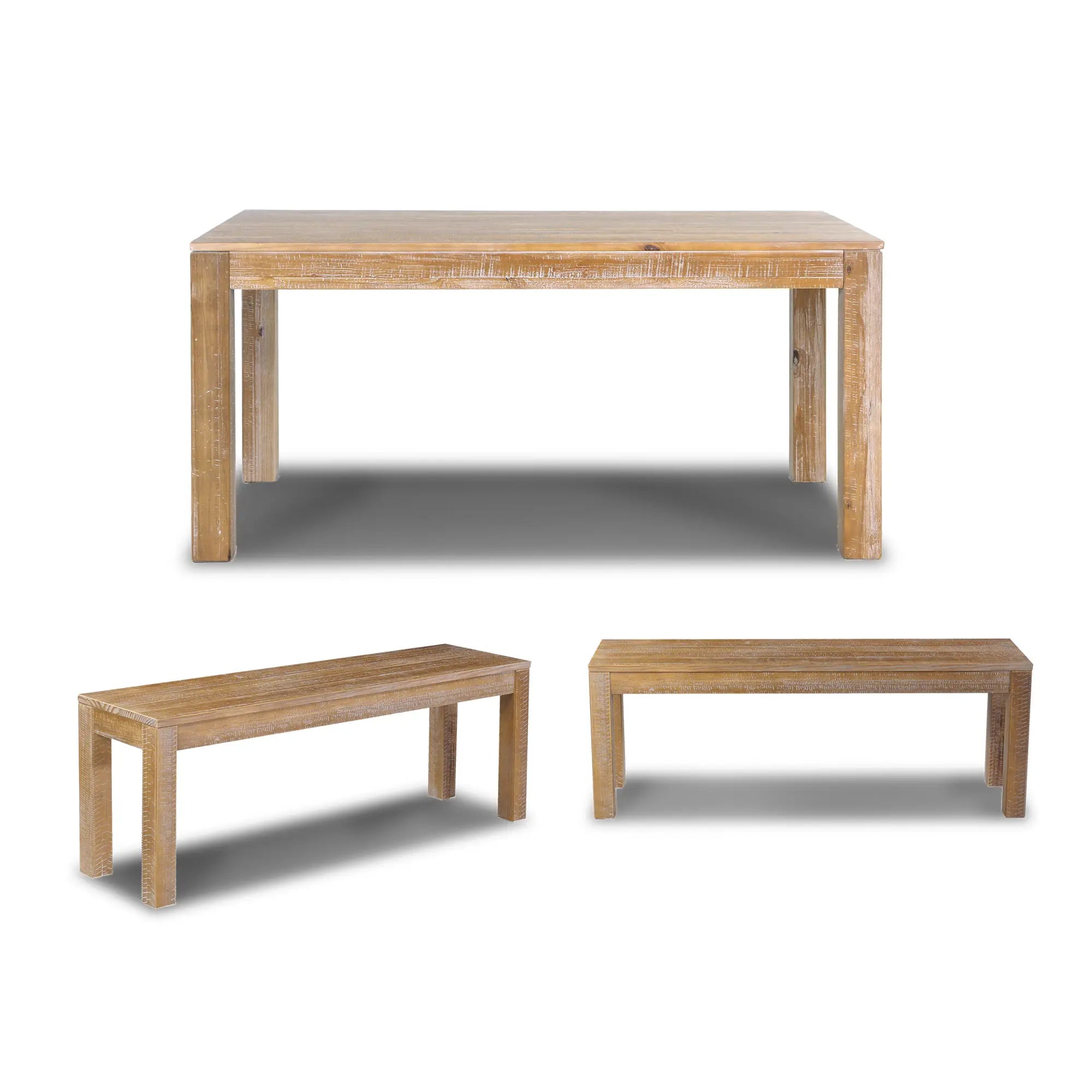 Montauk Solid Wood Dining Set (3 Piece) - Rustic Farmhouse Table & Chairs for Kitchen, Dining Room, or Outdoor Patio