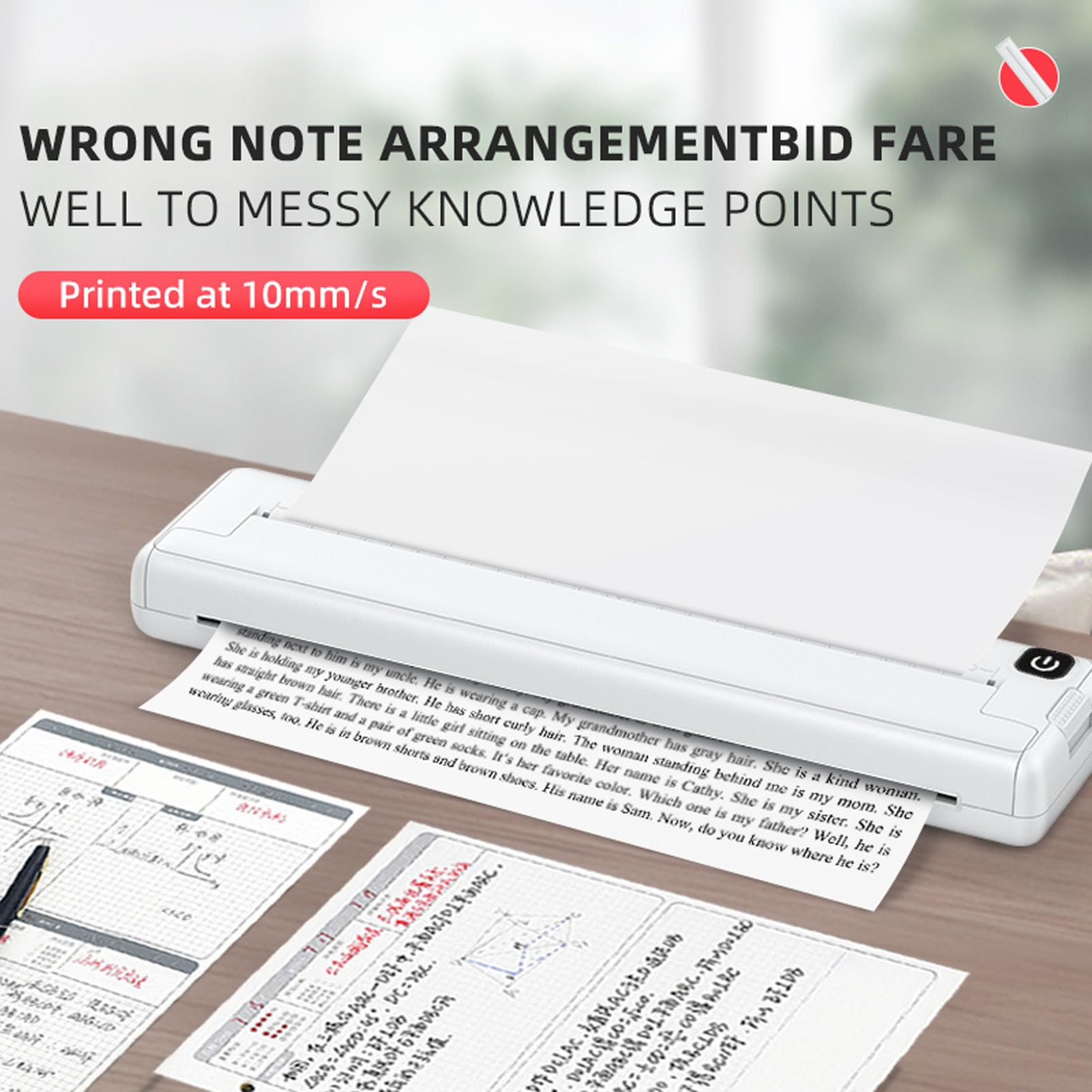 Portable A4 Thermal Printer - Wireless Bluetooth Thermal Label Printer for 90 Sheets Letter & A4 Paper - Compatible with Android, iOS, Phone & Laptop - Perfect for Mobile Office, Shipping Labels & Receipt Printing