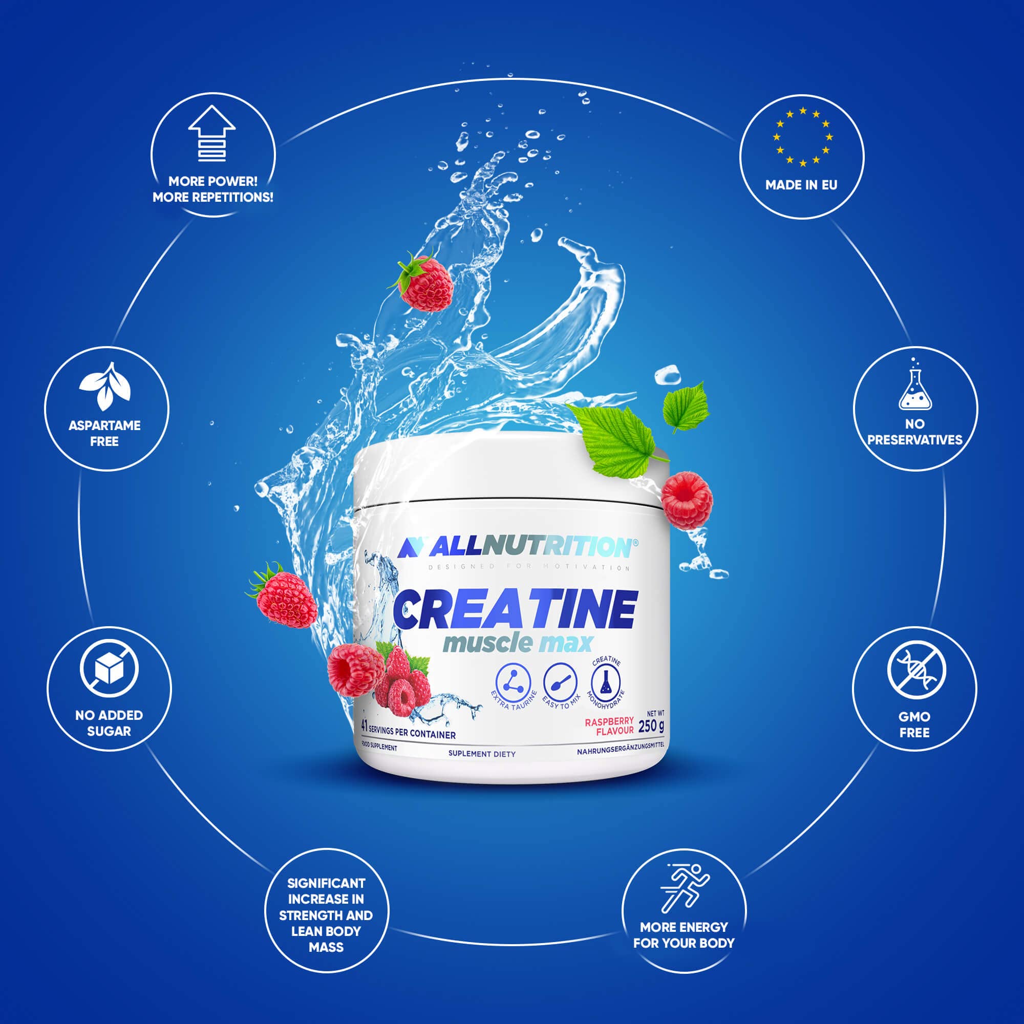 Creatine Muscle Max Powder - 250g Raspberry Flavor for Workout Recovery & Strength Building | Pre & Post Workout Supplement for Athletes & Bodybuilders