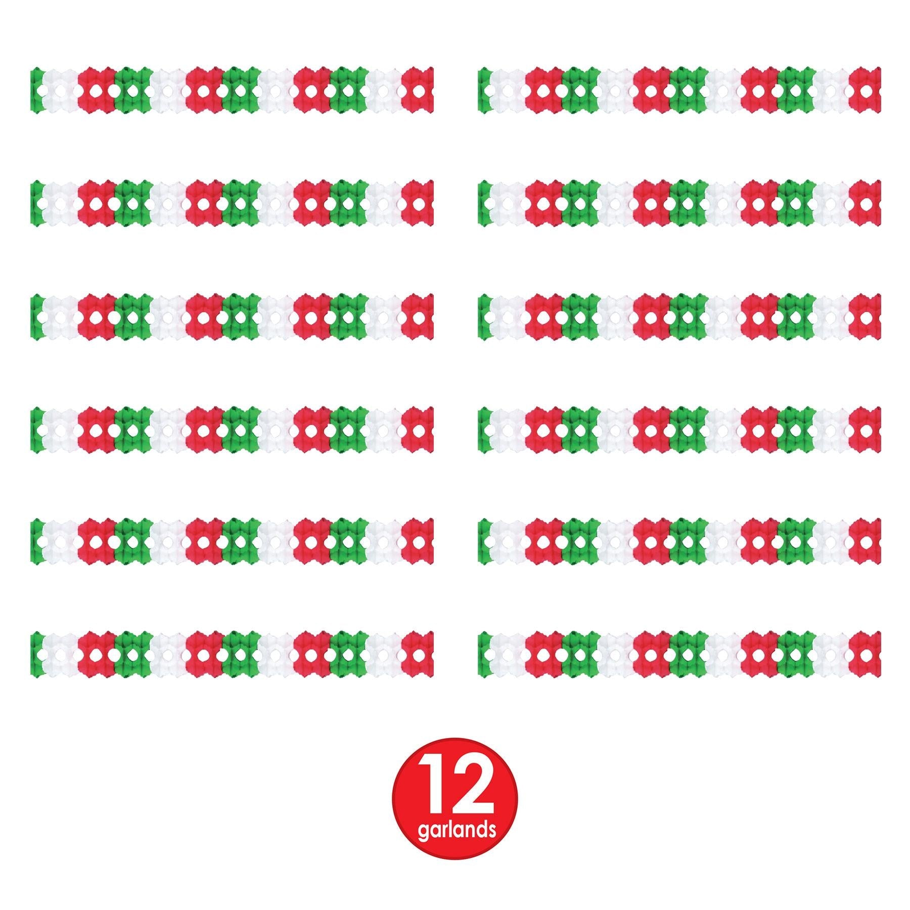 12 Pack Beistle Fiesta Arcade Garland - Red, White & Green Party Decorations for Cinco de Mayo, Birthday & Mexican Themed Parties