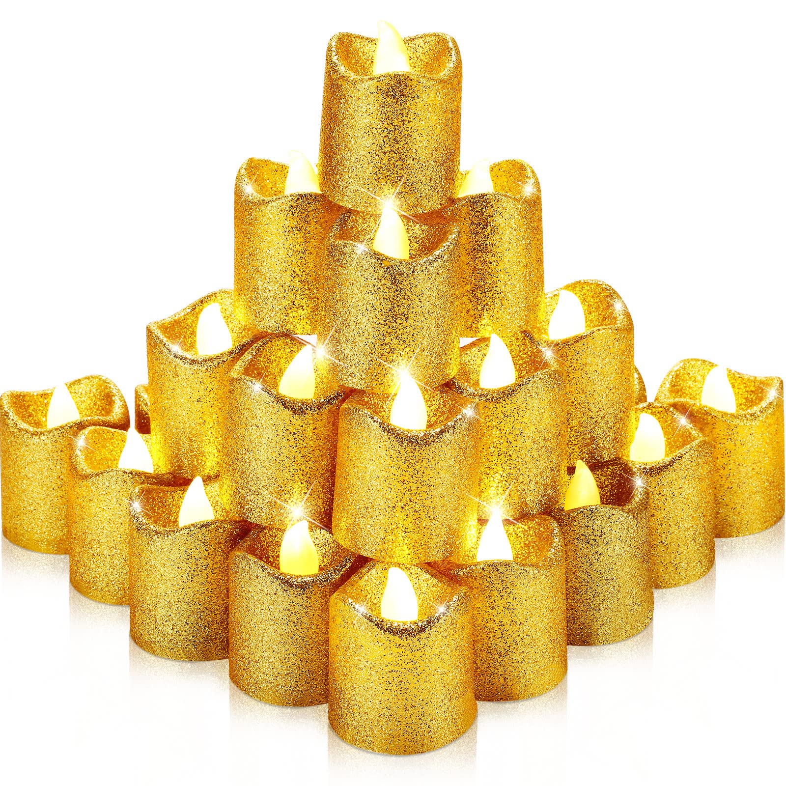 48-Pack Mini Gold Glitter Flameless LED Tea Lights - Battery Operated Flickering Candles for Wedding, Anniversary, Party Decorations - Elegant Table Centerpieces & Romantic Ambiance Lighting
