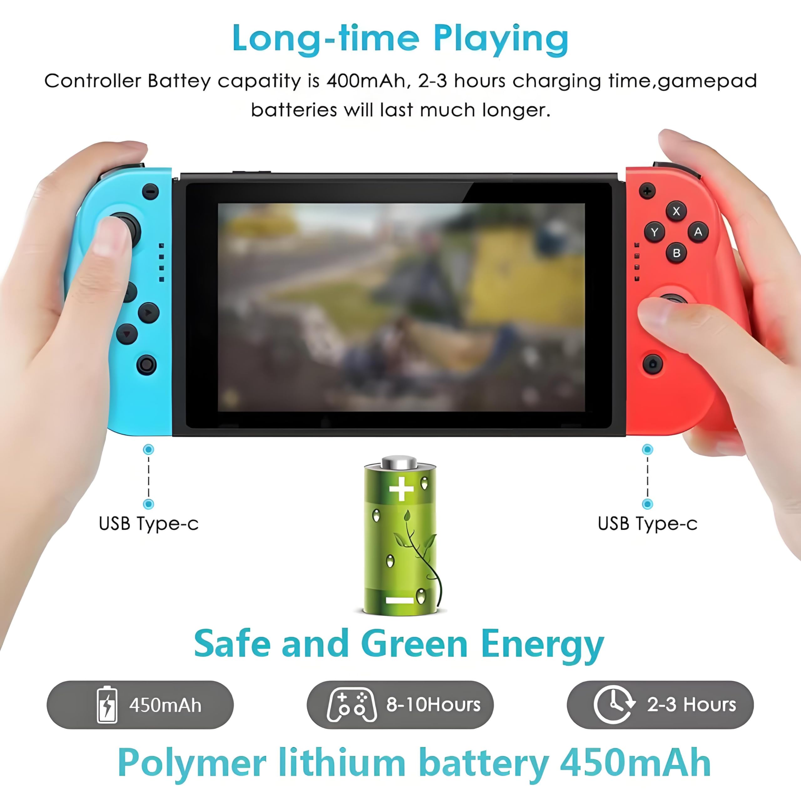 Wireless Bluetooth Controller for Nintendo Switch/Switch Lite/Switch OLED - Dual Shock Gamepad with 6-Axis Gyro & 400mAh Battery (Red & Blue) - Perfect for Mario Kart, Zelda & Multiplayer Gaming