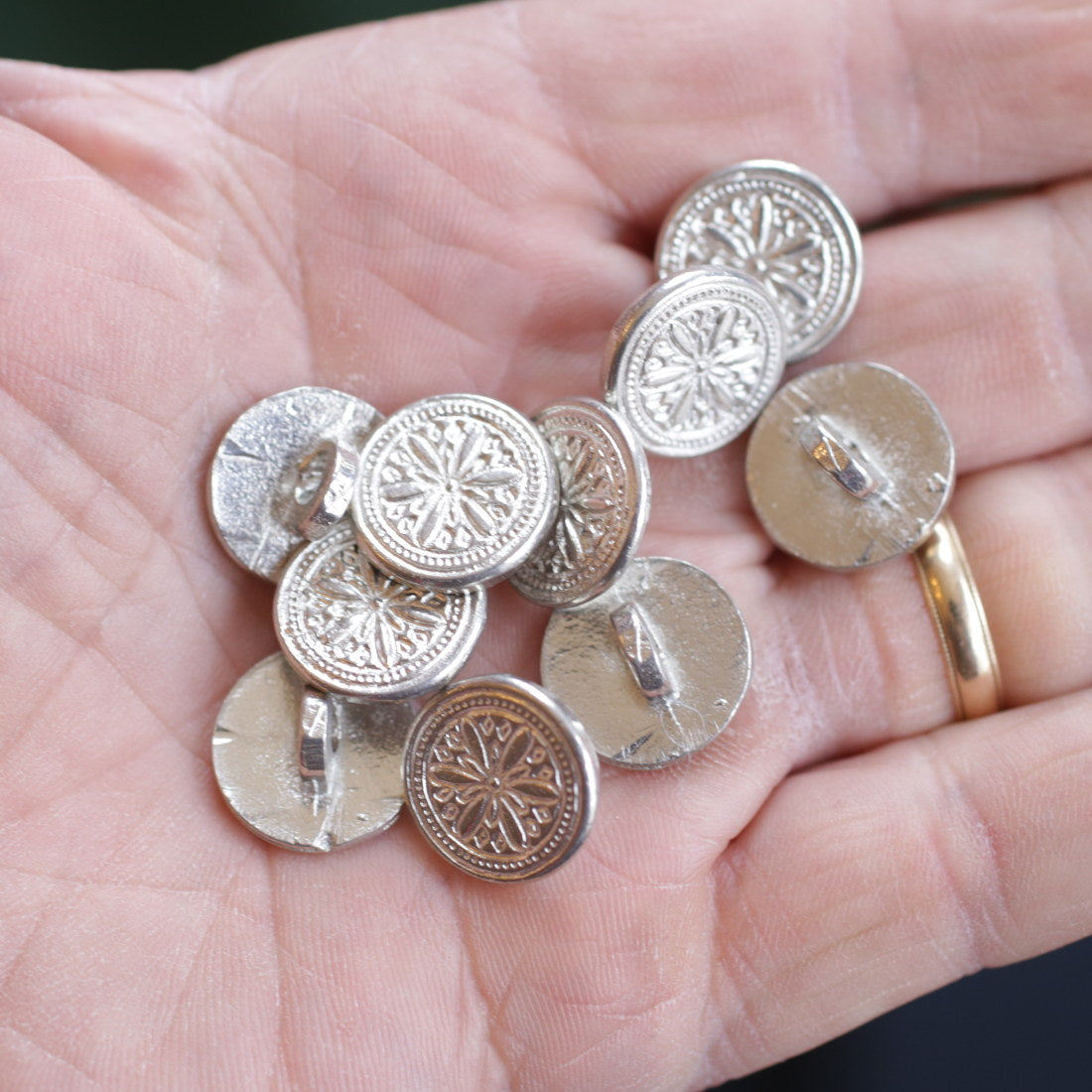 Hex Pewter Buttons 5/8