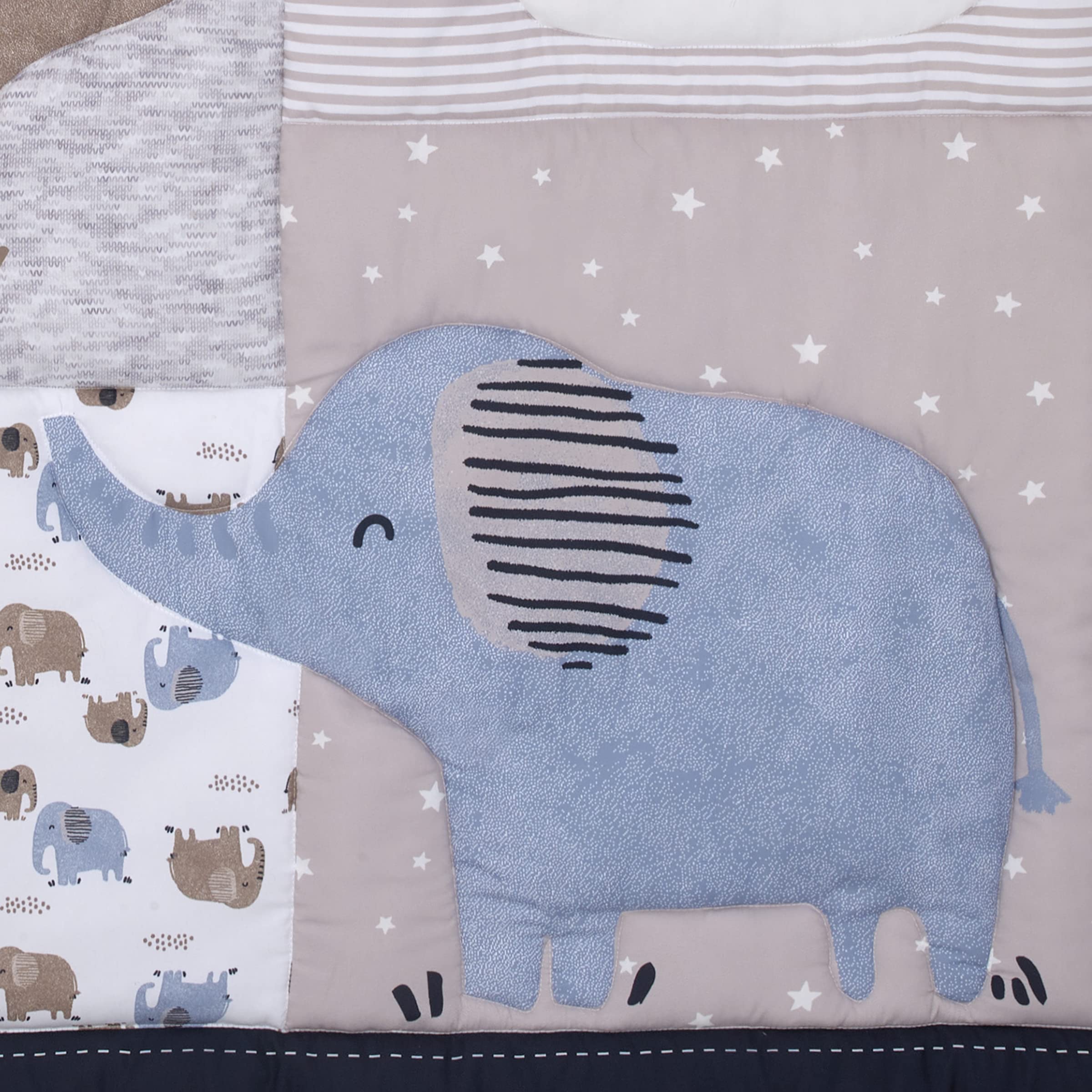 NoJo Carter's Blue Elephant 3-Piece Nursery Crib Bedding Set - Soft Chambray, Navy, Gray & White with Elephant, Moon, Clouds & Stars Design - Includes Comforter, Fitted Sheet & Crib Skirt | Perfect for Baby Shower Gifts & Cozy Nursery Decor