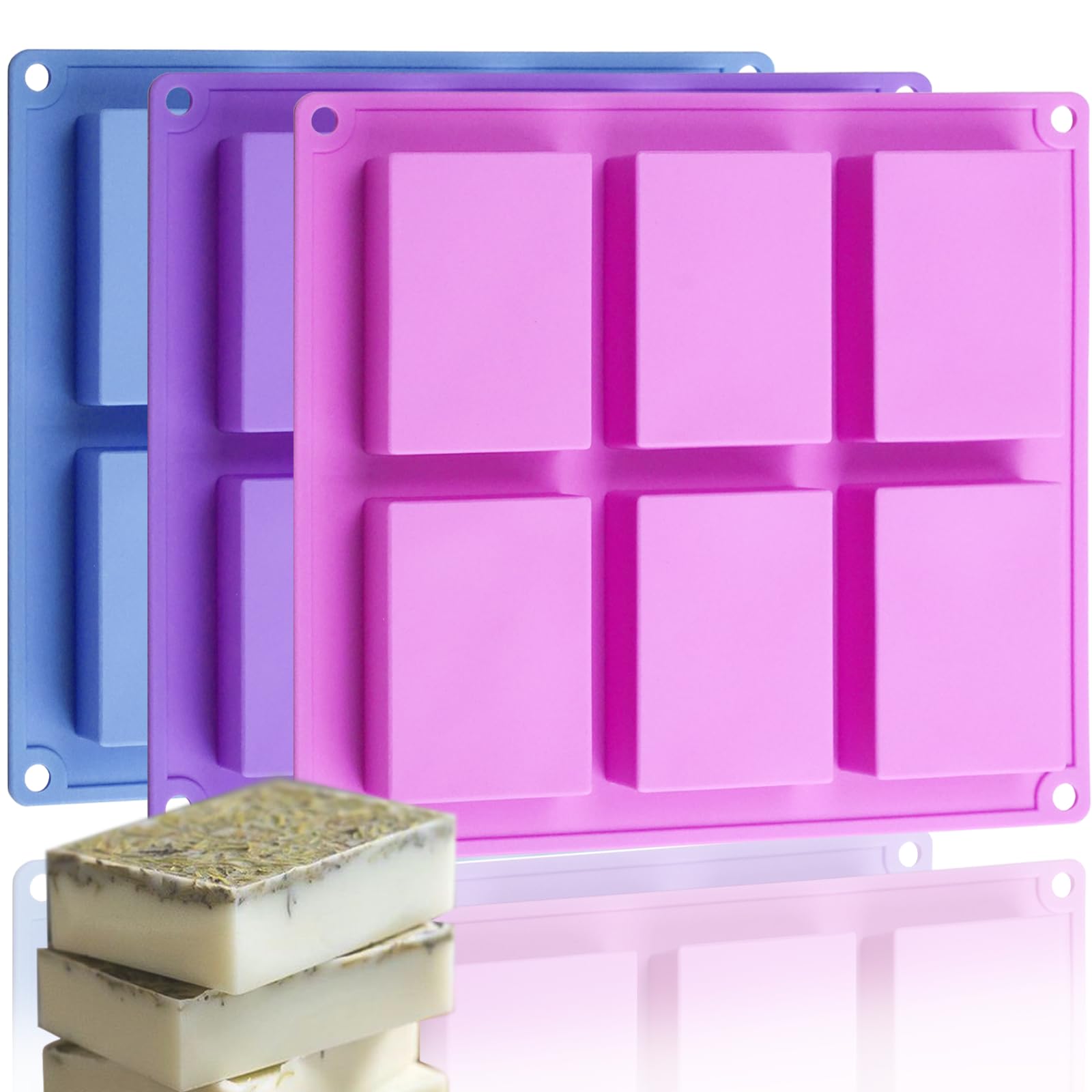 HKNMTT 3-Pack Silicone Soap Molds for DIY Soap Making - Food Grade, Non-Stick, BPA Free Baking Molds for Rice Crispies, Cake, Chocolate Bars, Desserts & Ice Cubes - Perfect for Homemade Treats and Gift Making