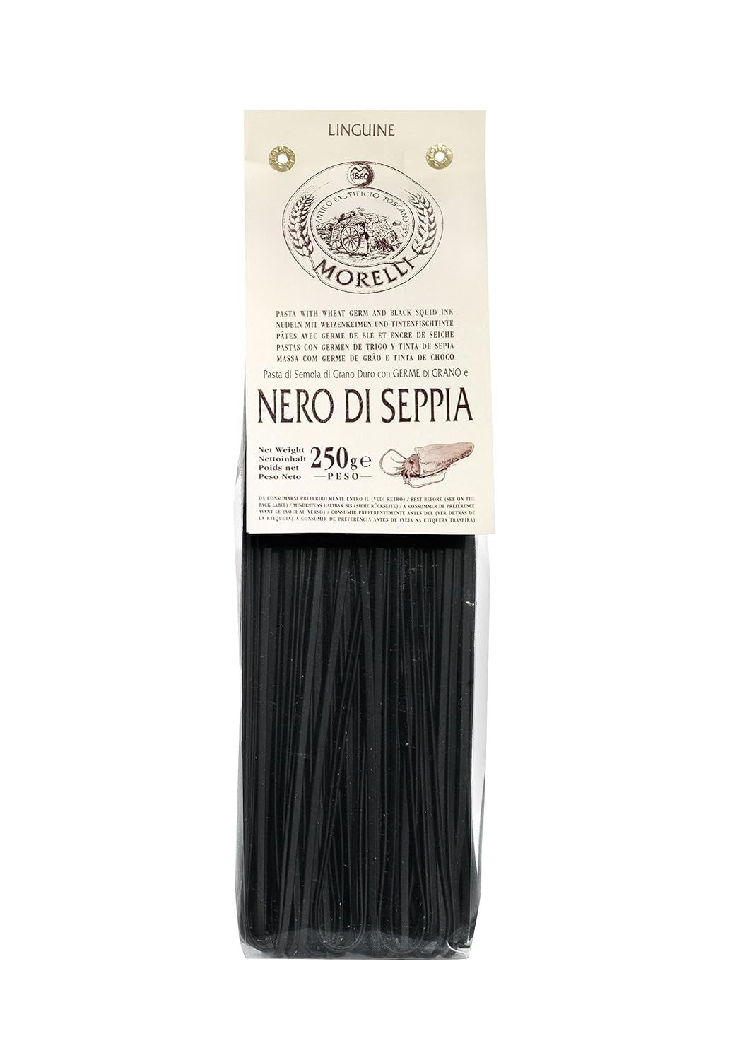 Morelli Black Squid Ink Linguine Pasta - 250g | Authentic Italian Seafood Pasta | Perfect for Gourmet Dinners & Special Occasions