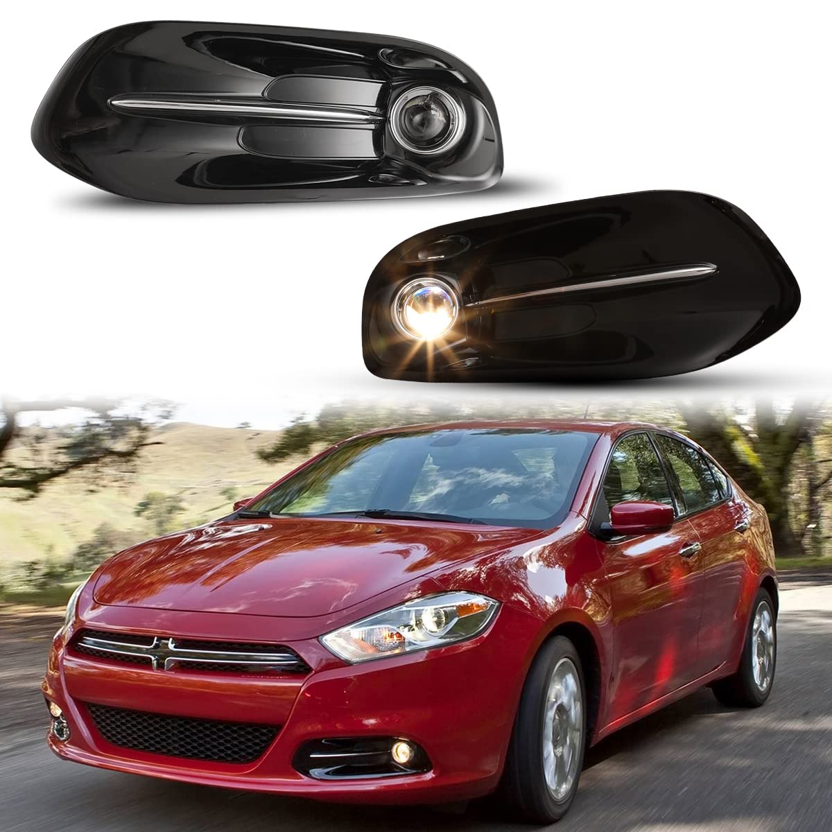 Nixon Offroad Fog Light Kit for 2013-2016 Dodge Dart - H11 12V 55W Halogen Bulb, Black Bezel Cover, Wiring Harness & Universal Switch - Fog Lamp Assembly with Clear Lens Replacement - Perfect for Night Driving & Off-Road Adventures