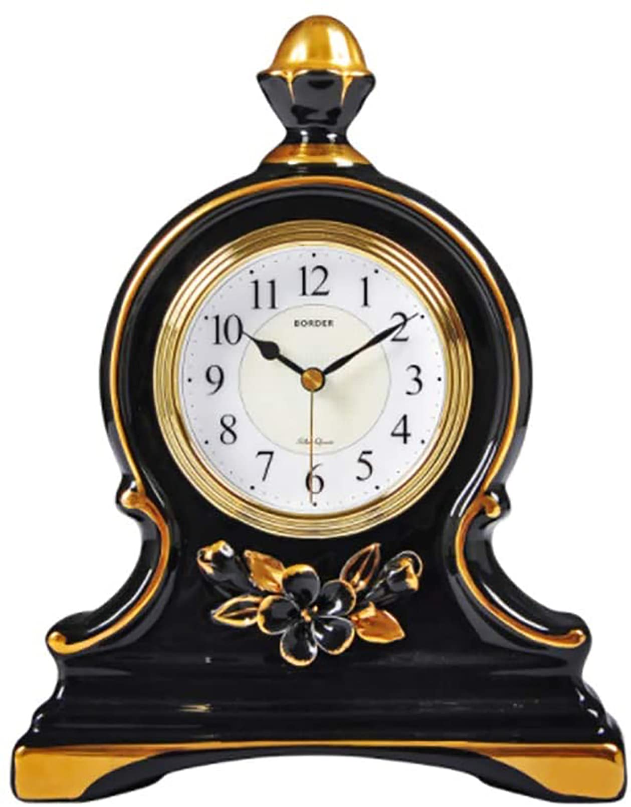 Vintage Ceramic Fireplace Clock - Silent Battery Operated Table & Desk Watch for Home Decor, Living Room, Bedroom & Office - Retro Space Themed Ornament for Cozy Ambiance