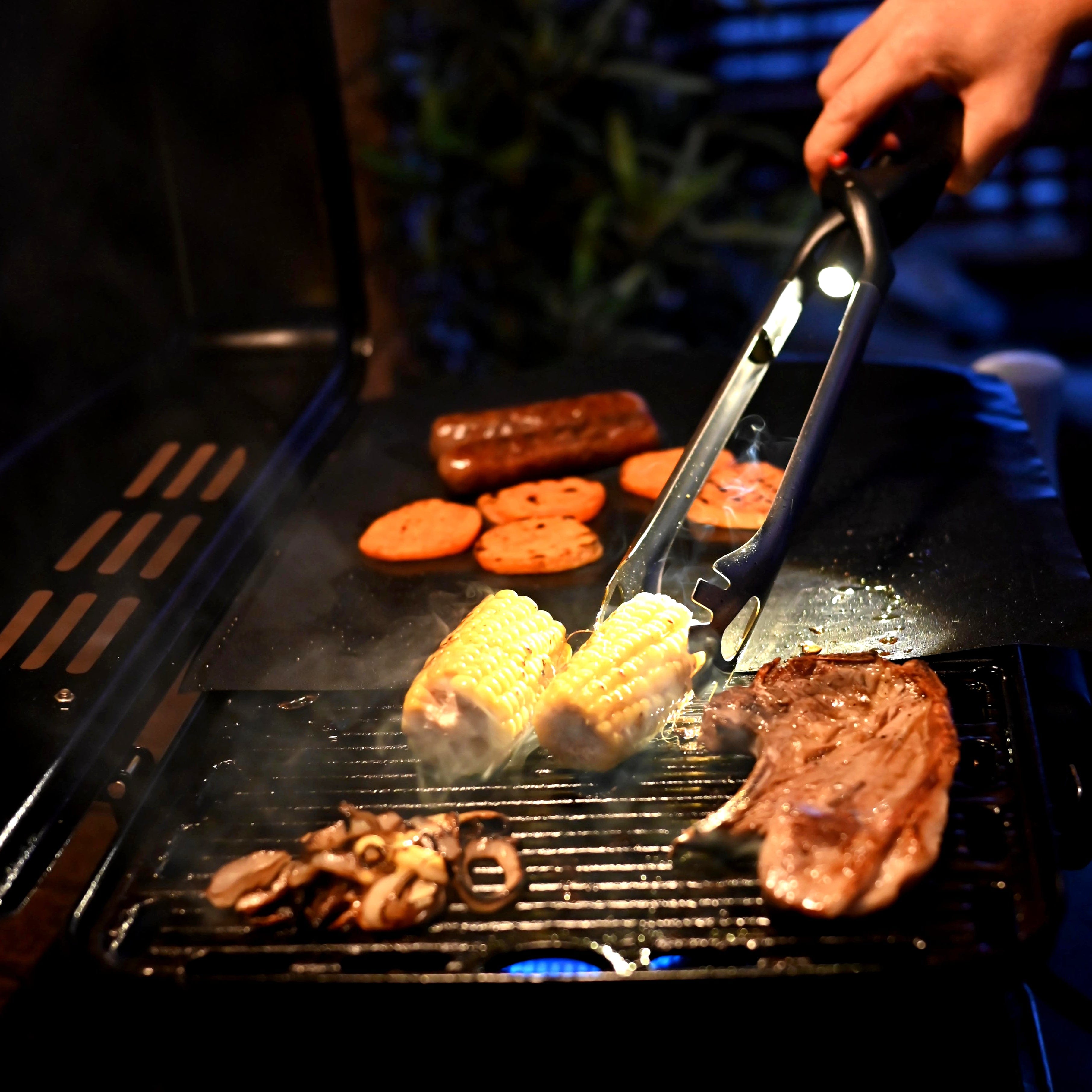 LED Grill Tongs with Light - Non-Slip Grip BBQ Cooking Tools for Grilling, Camping, and Outdoor Cooking - Perfect for Nighttime BBQs and Backyard Parties