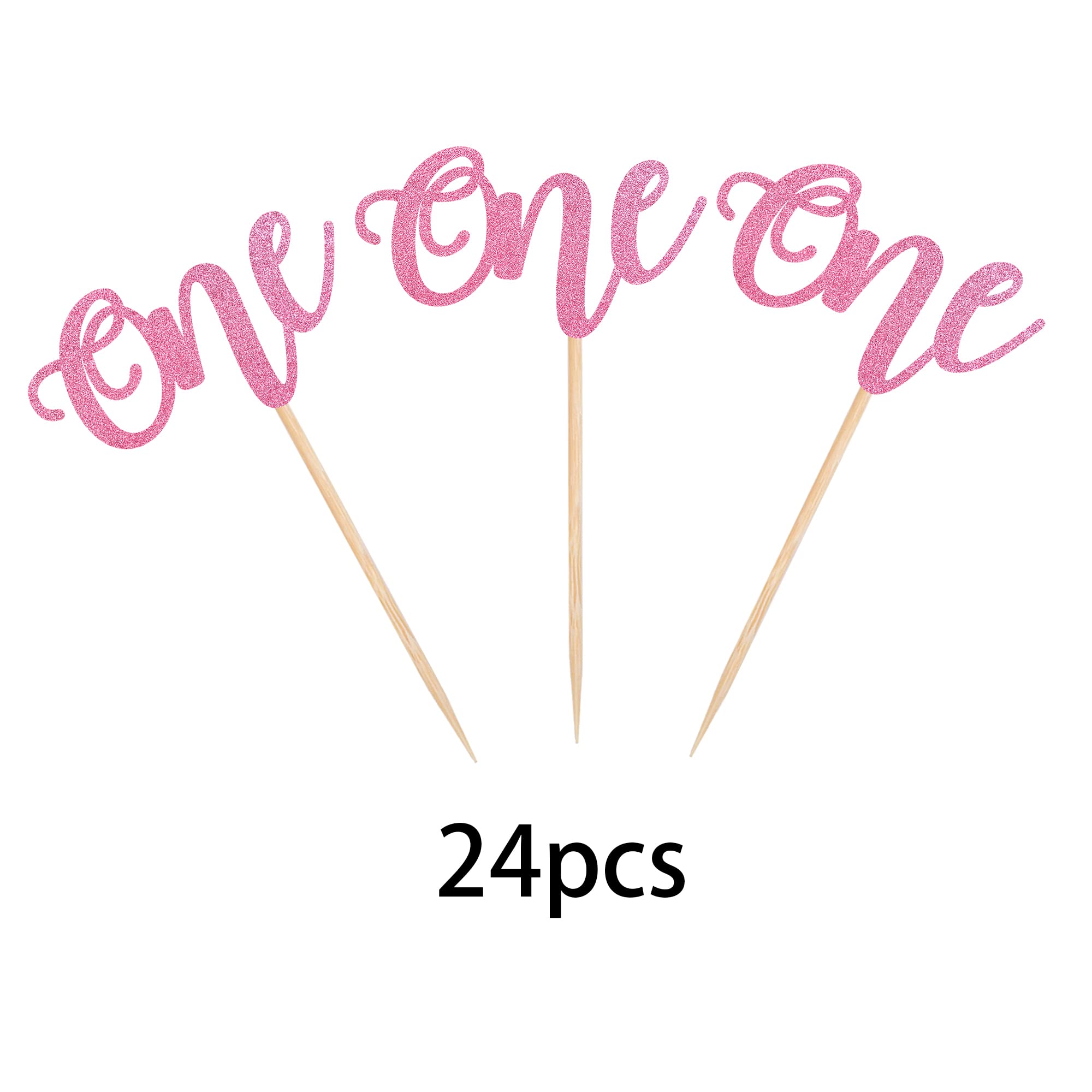 24 Pack Glitter Baby First Birthday Cupcake Toppers - Pink Cake Decorations for Baby Shower, Boys & Girls 1st Birthday Party Supplies | Perfect for Cupcake, Cake, and Dessert Decor