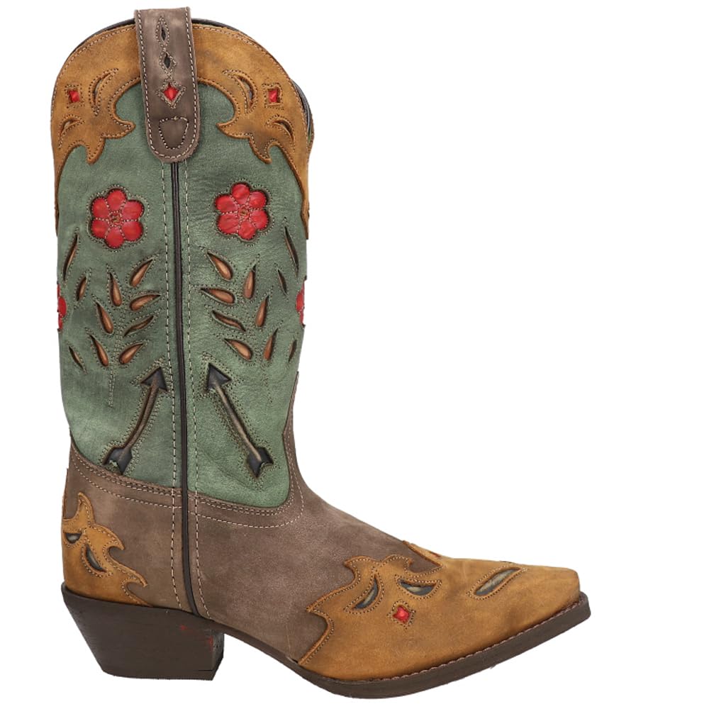 Laredo Women's Miss Kate Floral Tooled Inlay Snip Toe Dress Boots - Mid Calf, Mid Heel 2-3