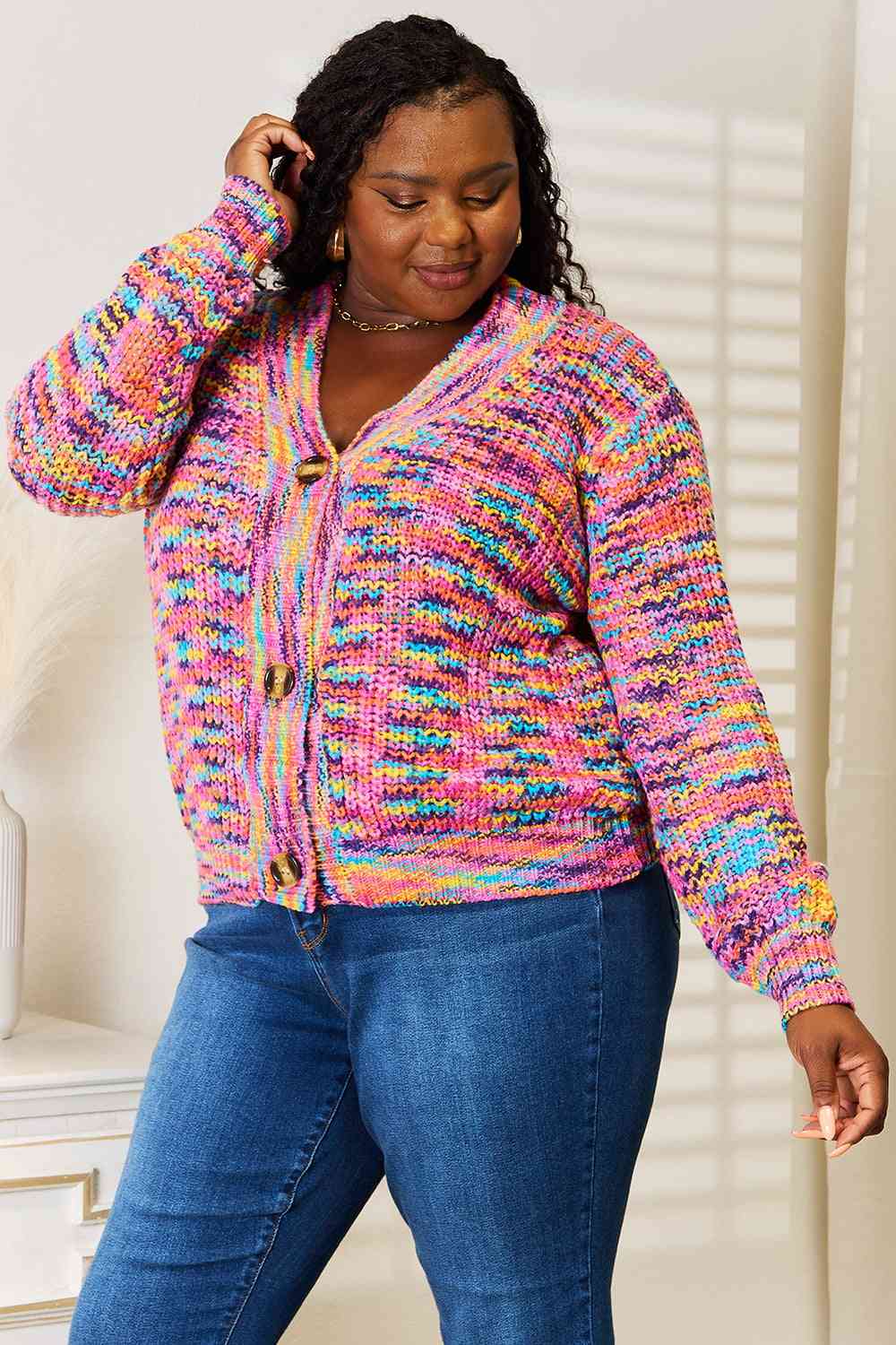 Stylish Multi-Color V-Neck Long Sleeve Cardigan Sweater for Women | Soft & Comfortable Knitwear | Perfect for Office, Casual Outfits & Fall Layering