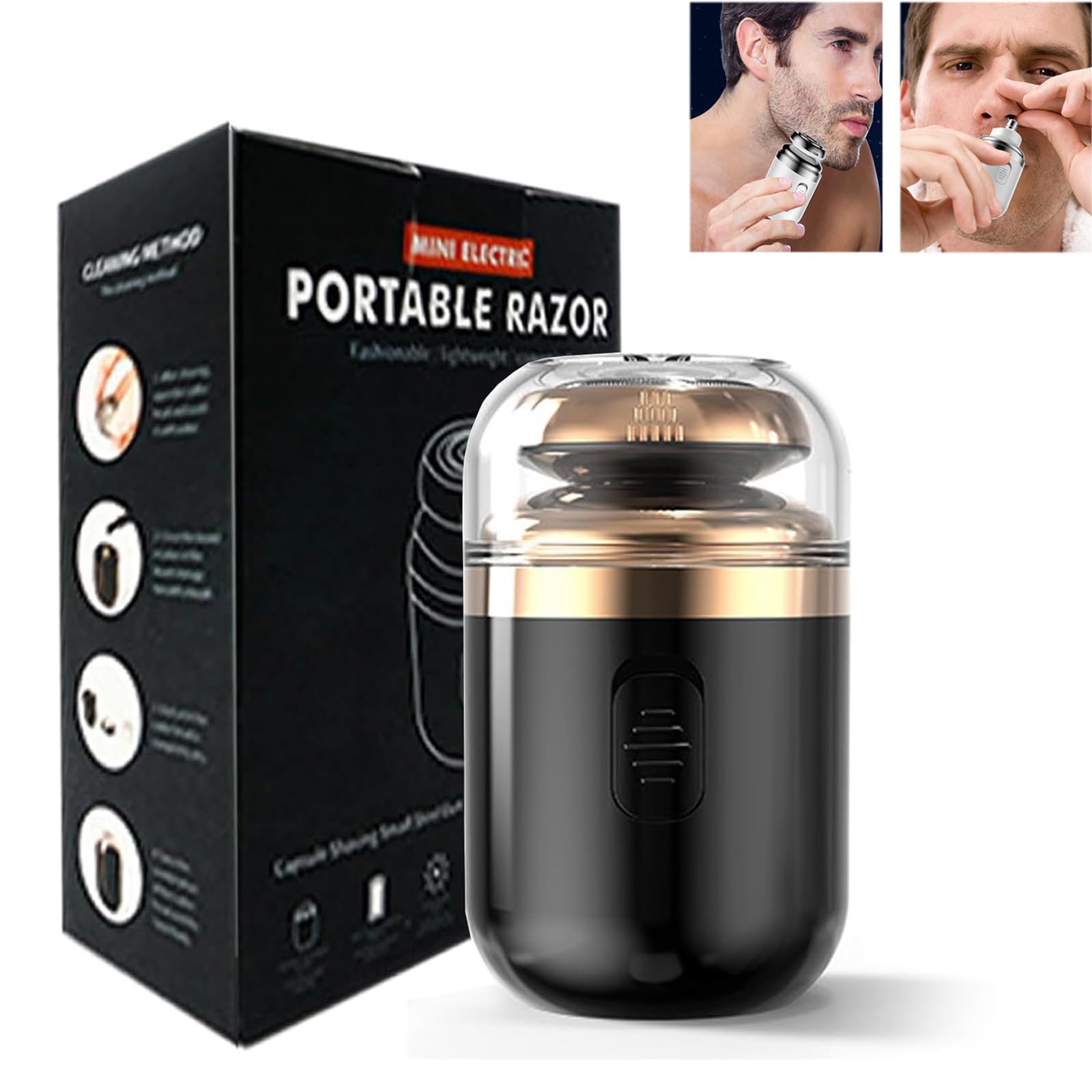 Portable Electric Shaver for Men & Women - Mini Travel Razor with Nose Hair Trimmer, Waterproof & Rechargeable - Perfect for Home, Travel, Gym, and Office Use (Black)