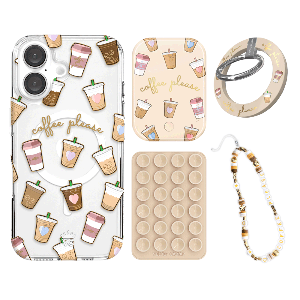 Premium Coffee First iPhone Bundle Set - Anti-Slip Grip & Stylish Protection for iPhone 12/13/14/15 Pro Max - Perfect for Coffee Lovers, Office Workers & Daily Commuters