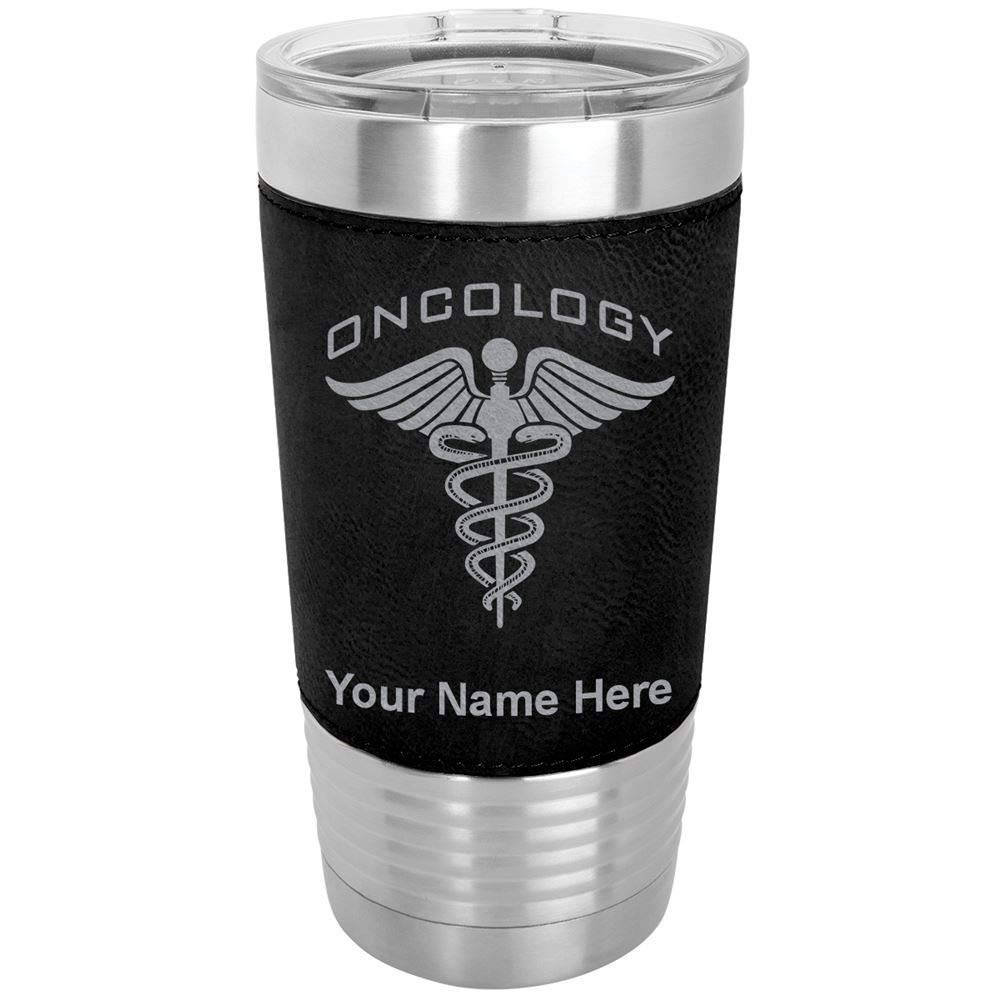 LaserGram 20oz Vacuum Insulated Stainless Steel Tumbler Mug with Personalized Engraving - Leakproof Travel Coffee Cup for Hot & Cold Drinks - Perfect for Office, Gym, Hiking & Outdoor Activities (Faux Leather, Black)