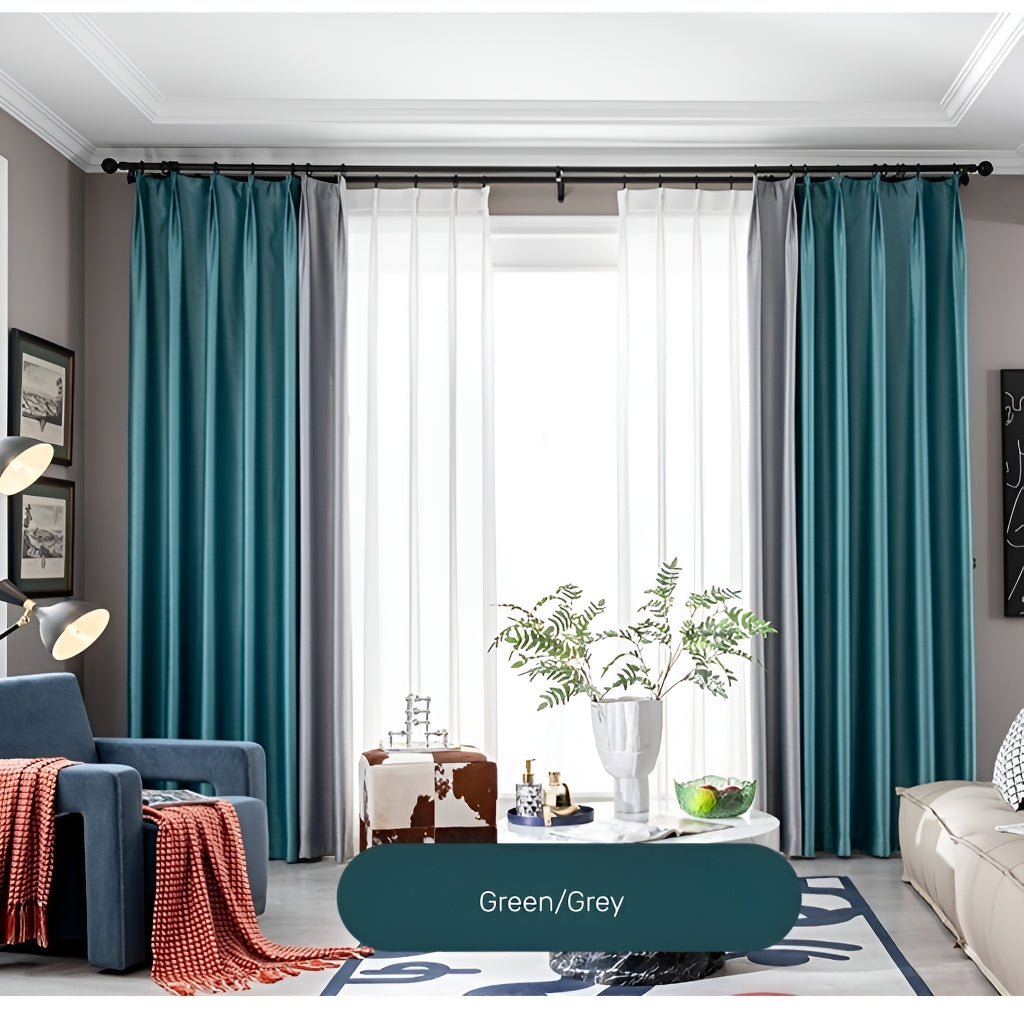 Custom Daphne Color Blocking Thermal Blackout Curtains for Bedroom & Living Room - Energy Efficient & Noise Reducing Window Treatments