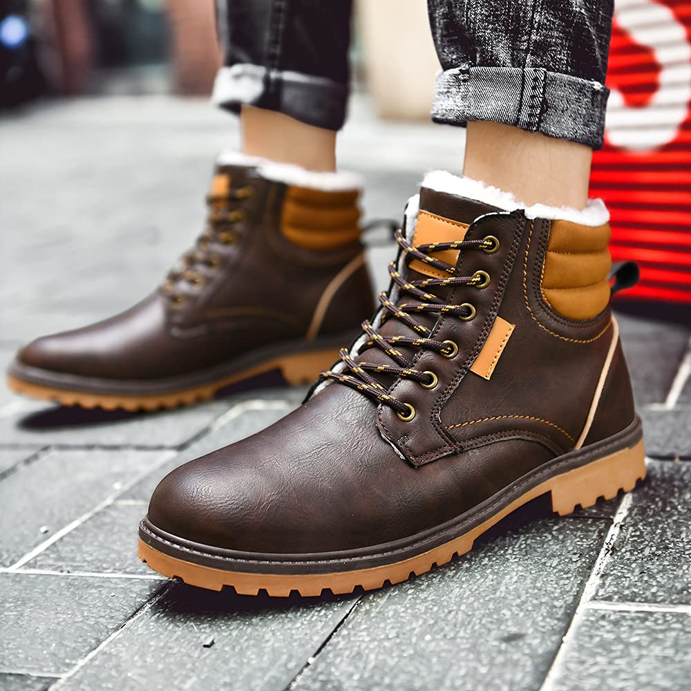 Lightweight Winter Hiking Boots for Men & Women - Warm Ankle Snow Boots with Fur Lining, Non-Slip Outdoor Shoes for Camping, Backpacking, Hunting & Ski Work - Soft Lined Sneakers (Brown, Size 11)