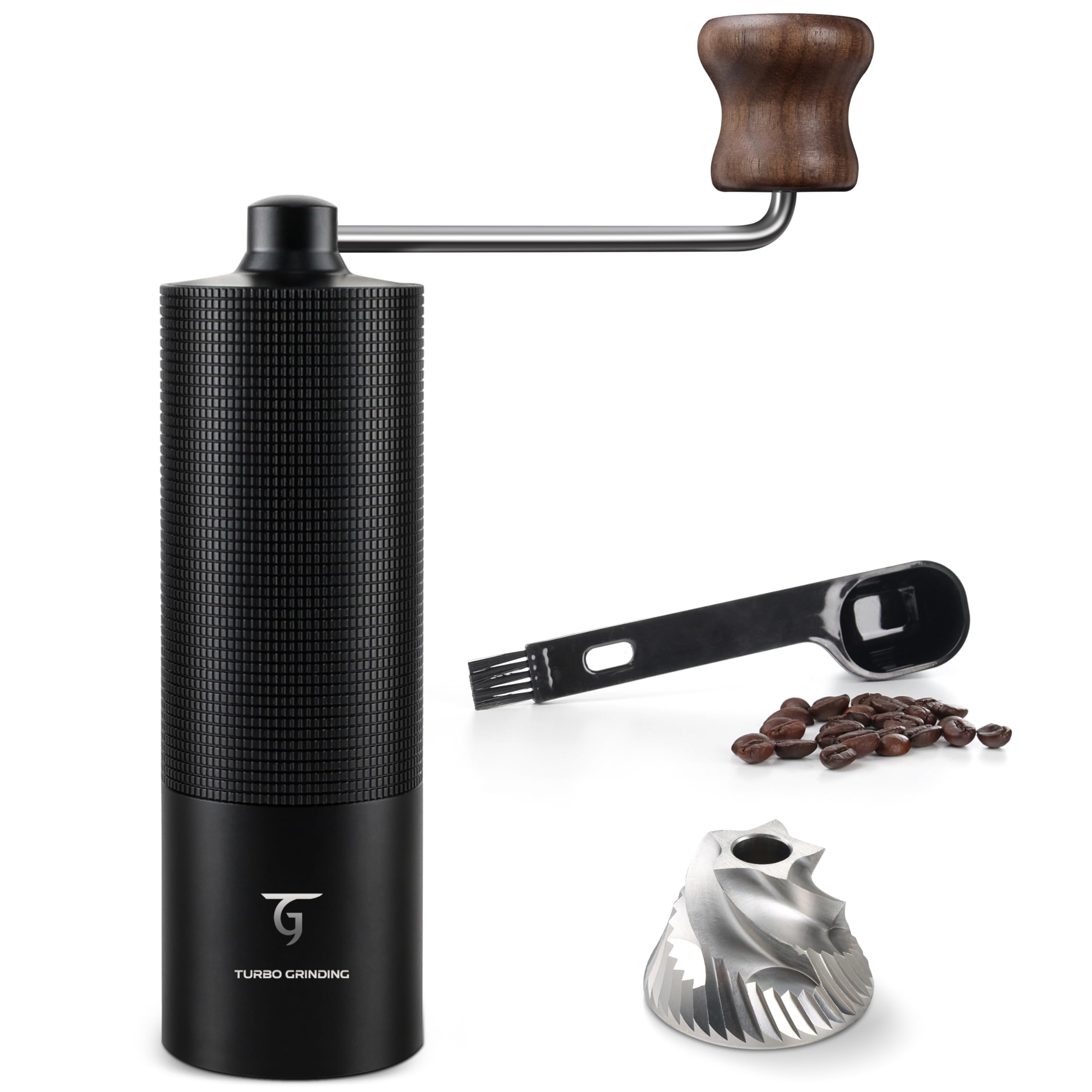 Premium Manual Coffee Grinder - Stainless Steel Conical Burr, Adjustable Settings & Aluminum Shell | Includes Free Coffee Recipe Booklet (MCG-02 Black) | Perfect for Home Brewing, Camping & Travel Coffee Enthusiasts
