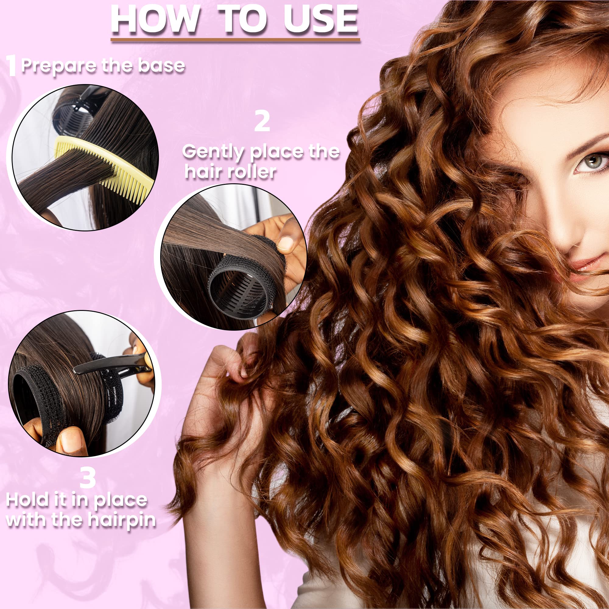 6PCS 50mm No Heat Hair Rollers with Clips - Black Velcro Rollers Set for Long, Medium & Short Hair - Includes Hair Ties, Braider & Comb - Perfect for Creating Volume, Curls & Bangs - Great for Home Styling, Salon Use & Special Occasions