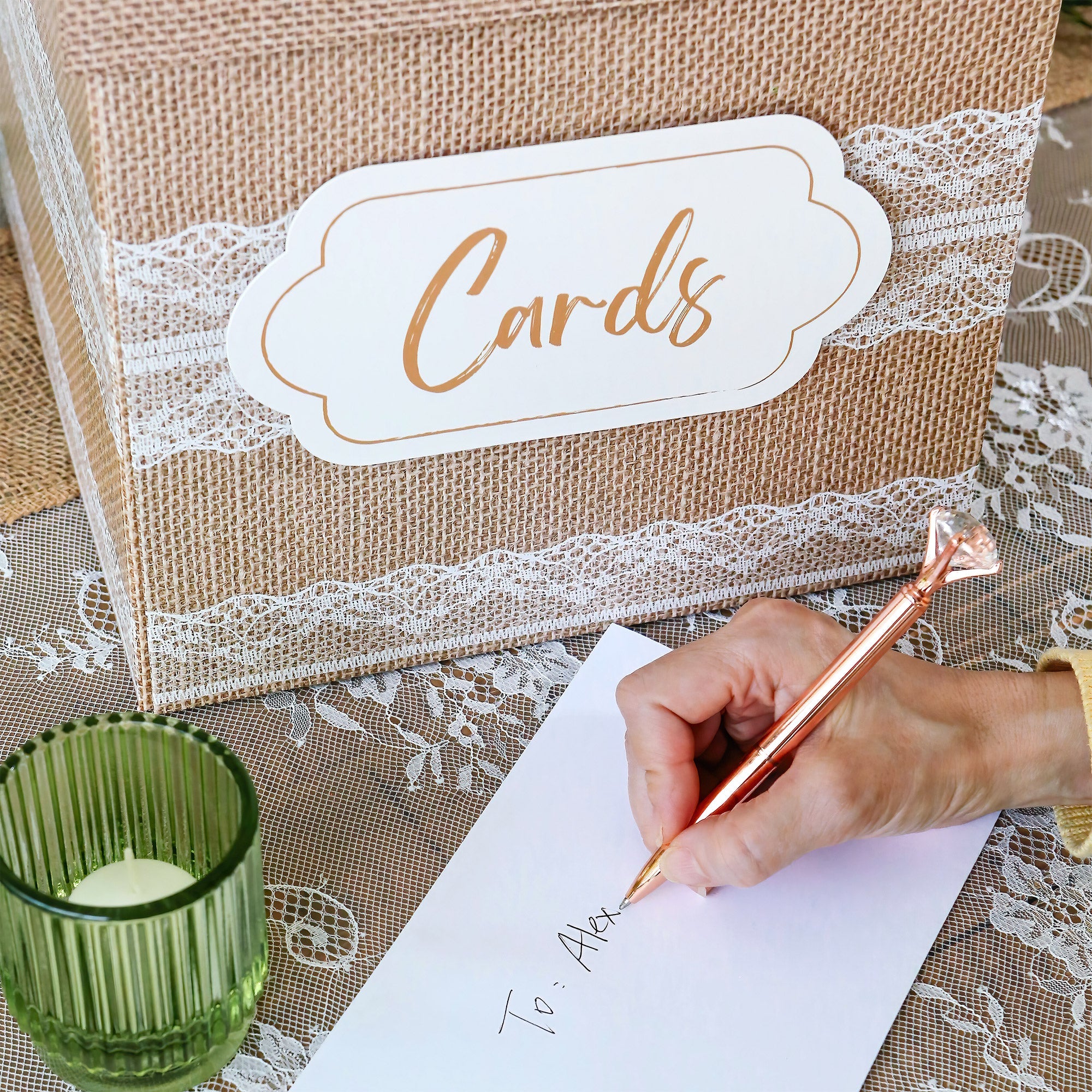Rustic Elegance Wedding & Party Card Box - Burlap & Lace Decorative Gift Holder for Bridal Showers, Receptions & Special Events