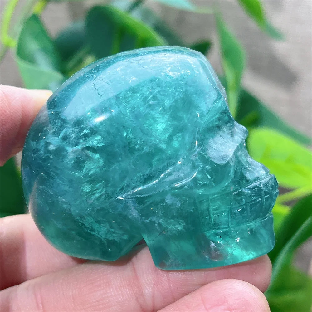 Natural Green and Purple Fluorite Crystal Skull Carving - Healing Stone, Quartz Mineral Gemstone for Spiritual Crafts, Home Decor, Meditation & Energy Work