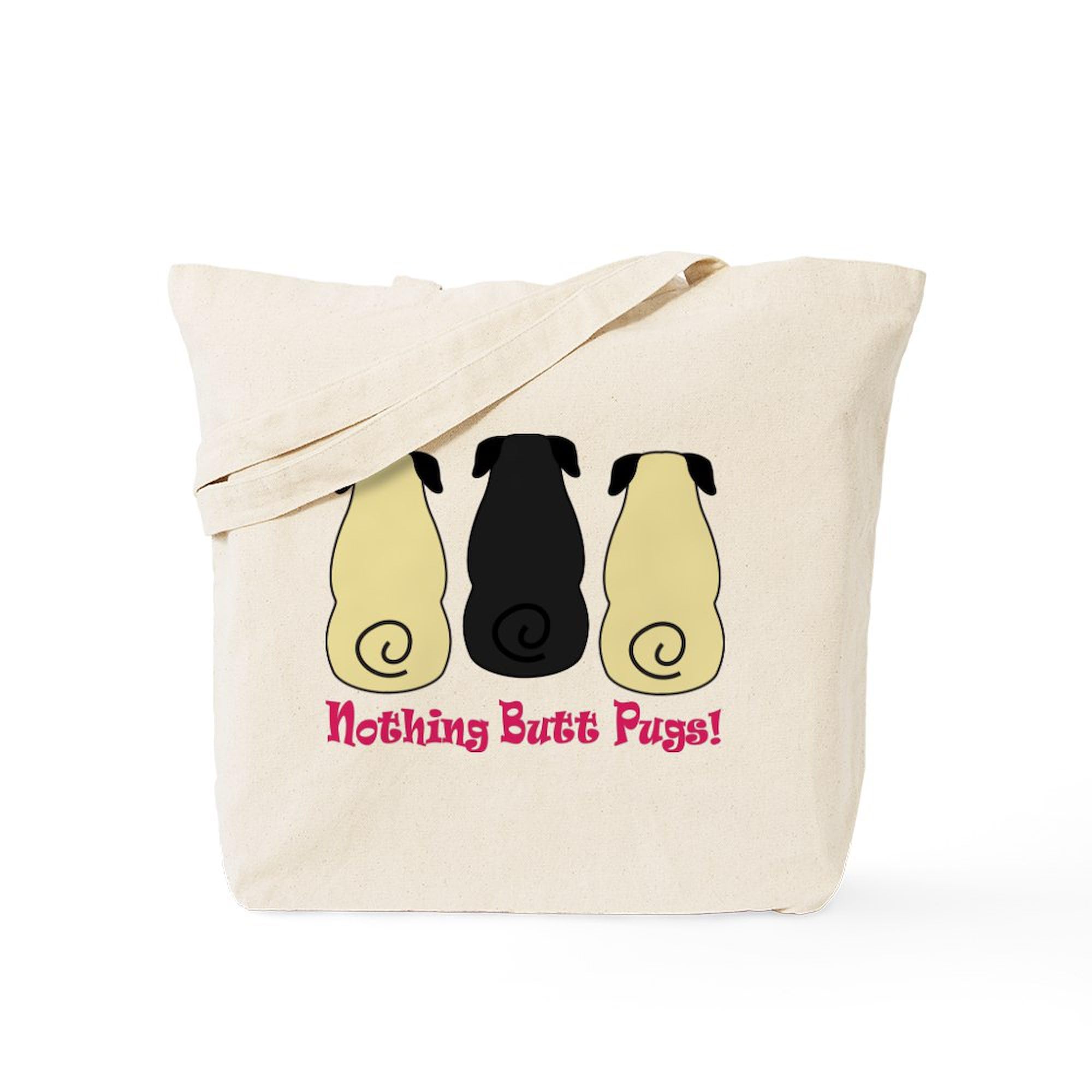 Nothing Butt Pugs! Natural Canvas Tote Bag - Reusable Eco-Friendly Shopping Bag for Groceries, Beach & Work | Cute Dog Lover Gift
