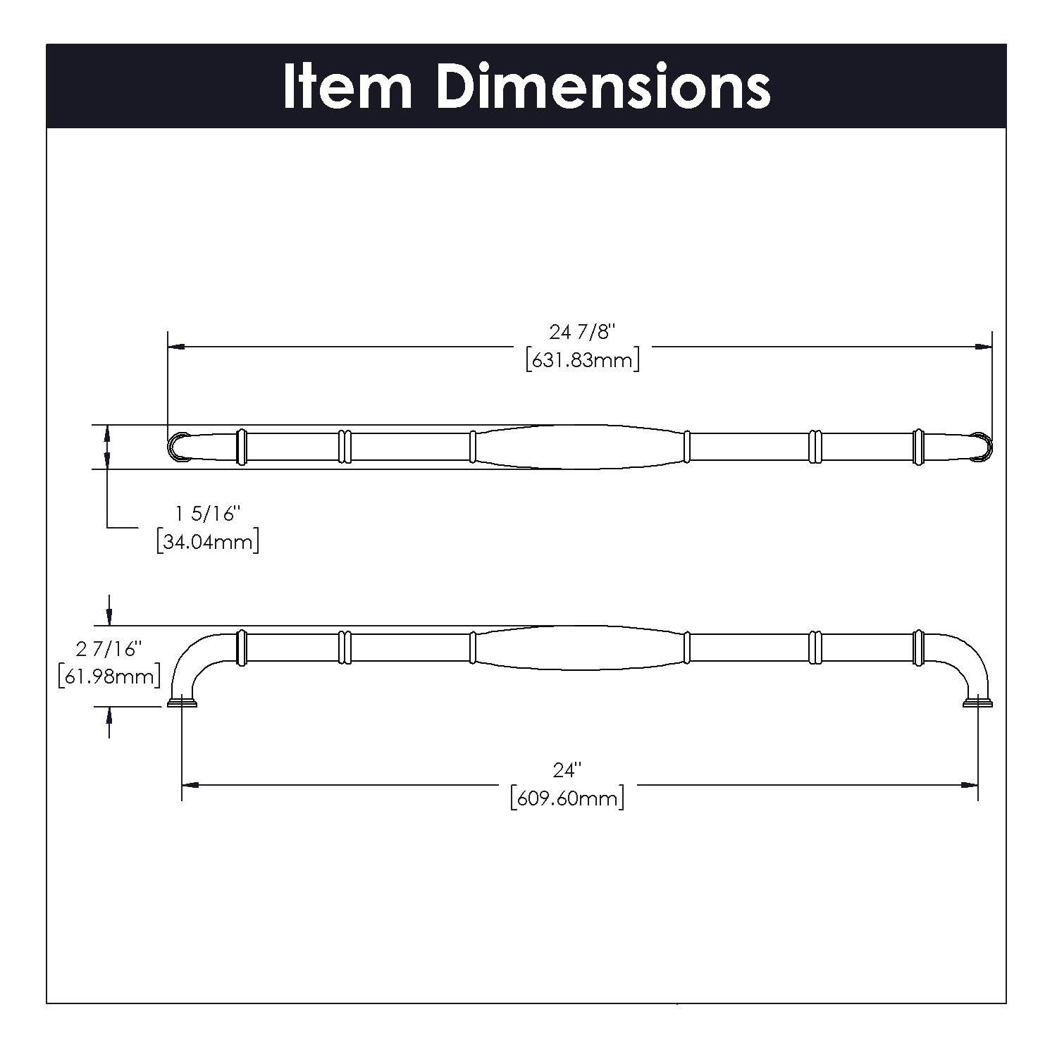 Hickory Hardware 1 Pack Solid Core Kitchen Cabinet Handles - Oil-Rubbed Bronze Drawer Pulls for Dressers & Appliances (24 Inch Hole Center, Williamsburg Collection) - Perfect for Modern Kitchens, Bathroom Vanities & Furniture Upgrades