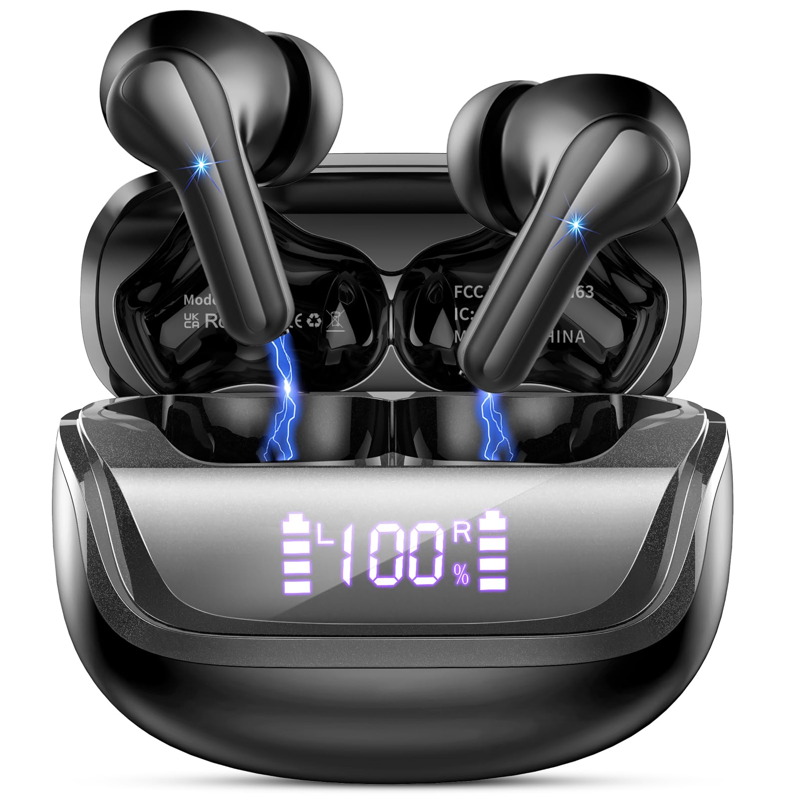 Wireless Earbuds Bluetooth 5.4 with Deep Bass & ENC Noise Cancellation, 45H Playtime LED Display IP7 Waterproof in-Ear Headphones for Android iOS - Perfect for Gym, Running, Commuting & Work Calls
