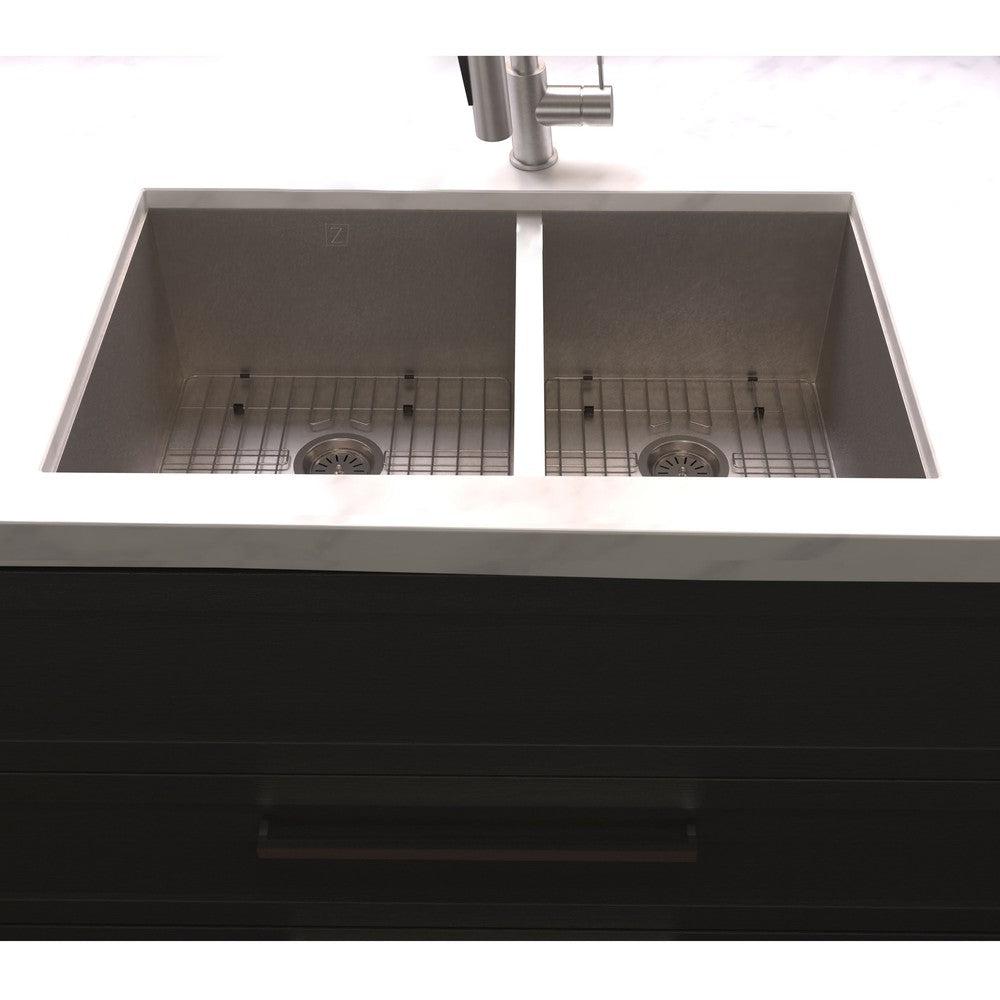 ZLINE 36-Inch Undermount Double Bowl Kitchen Sink with Bottom Grid - Stainless Steel, Multiple Color Options (SR60D 36) - Perfect for Modern Kitchens, Restaurant Prep, and Heavy-Duty Home Use