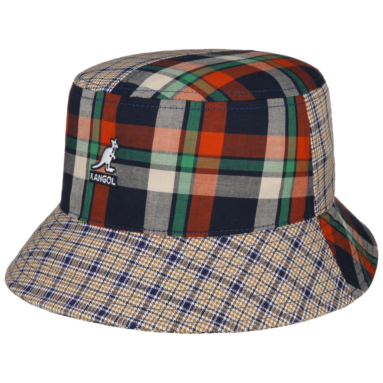 Kangol Plaid Mashup Bucket Fishing Hat for Men & Women - UV Protection Outdoor Sun Hat for Fishing, Hiking, Camping & Beach Activities