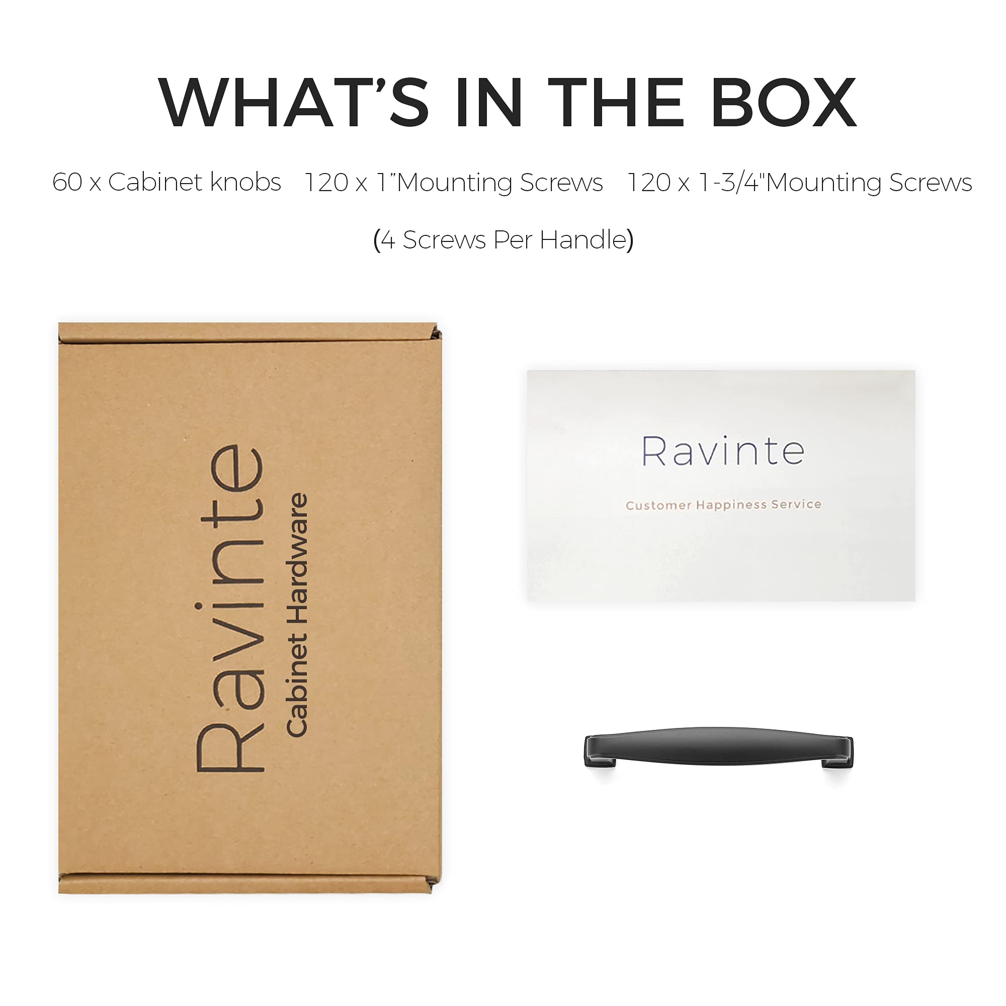 Ravinte 60 Pack 3-3/4 Inch Matte Black Cabinet Handles - Solid Kitchen Cabinet Pulls & Drawer Handles for Cabinets, Cupboards, Dressers - Perfect for Modern Kitchen & Bathroom Renovation
