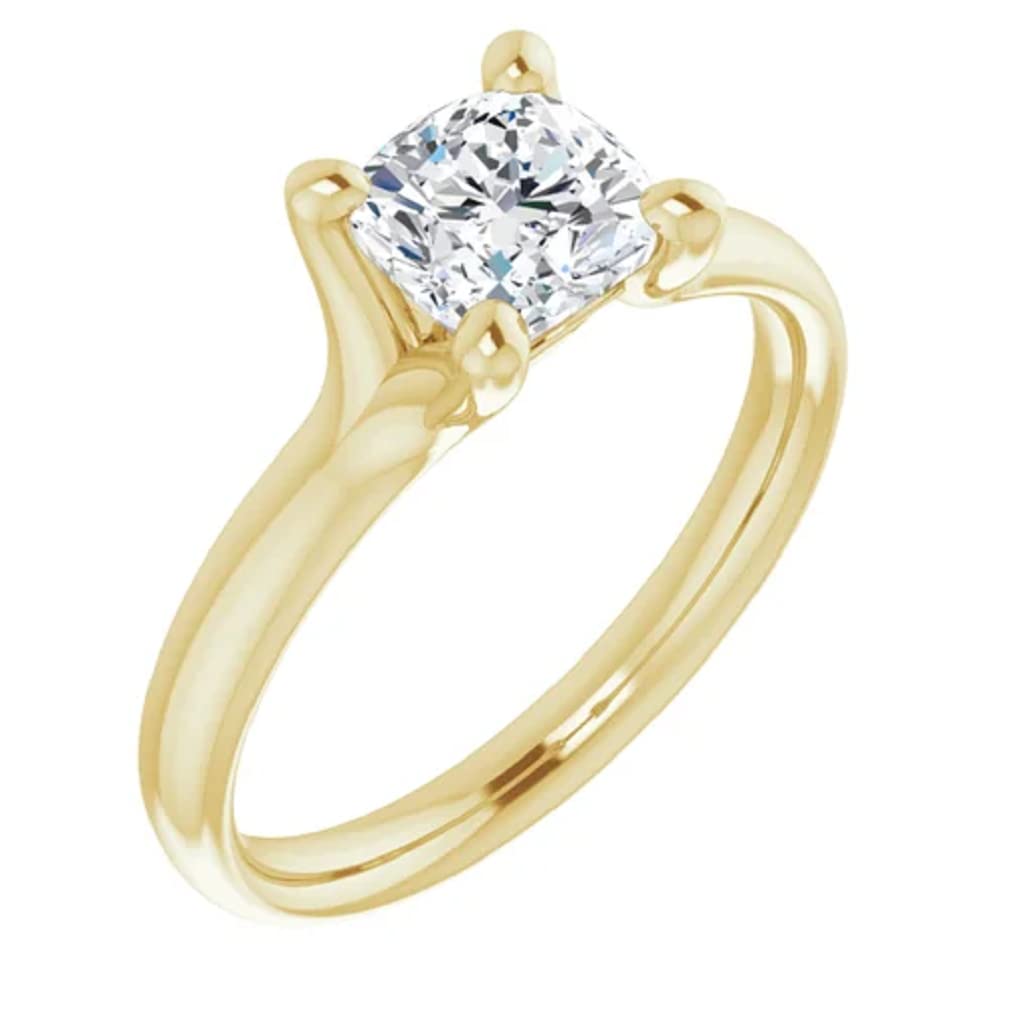 10K Solid Yellow Gold Handmade Engagement Ring - 1.0 CT Cushion Cut Moissanite Diamond Solitaire Wedding Band for Women - Perfect for Proposals, Anniversaries & Bridal Jewelry Gifts